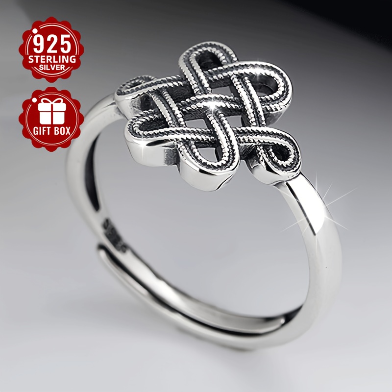 

1pc S925 Pure Silvery Chinese Knot Ring, Peace Knot, , Fashion, Simple And Creative, Adjustable Opening, Low Allergy, Index Ring, . 2.18g