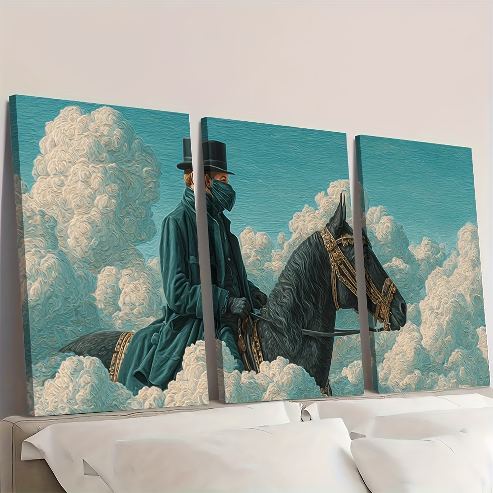 TEMU 3pcs With Frame 2d Flat Canvas Painting Rene Magritte Prince Painting Canvas Art, Rene Magritte Art Print, Reproduction Art, Trendy Modern Art