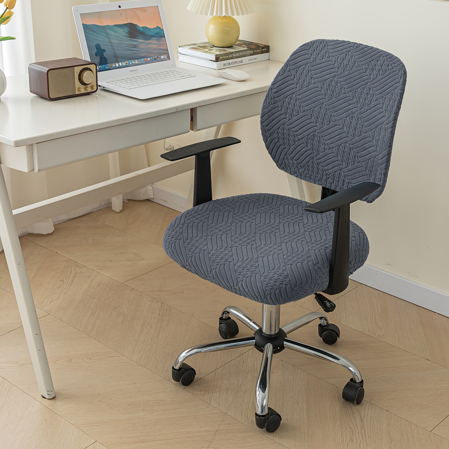 TEMU 2 piezas/juego de funda elástica separable para silla de oficina con diseño jacquard de rayas, decoración para el hogar, estudio y protección
