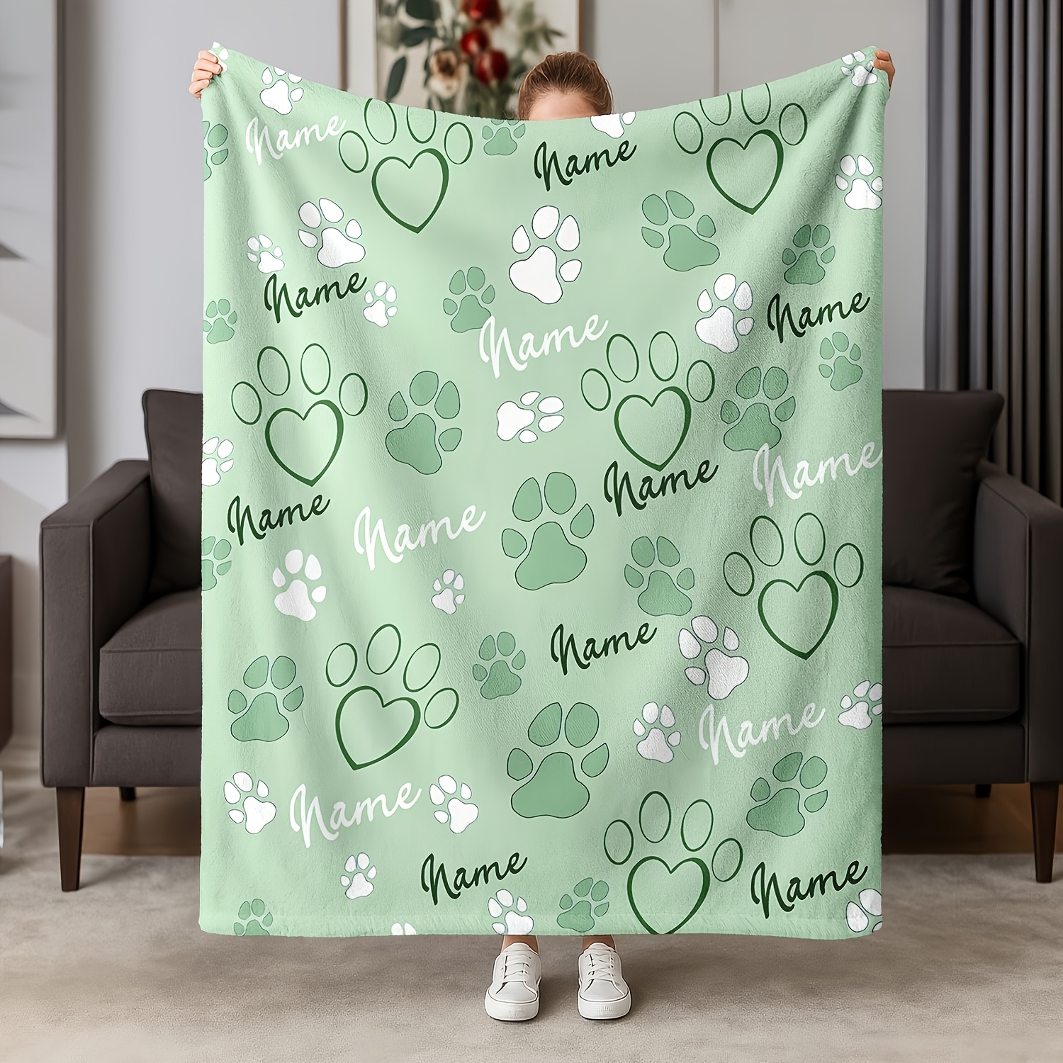 Personalized Pet Blanket with Custom Name, Paw Print Pattern