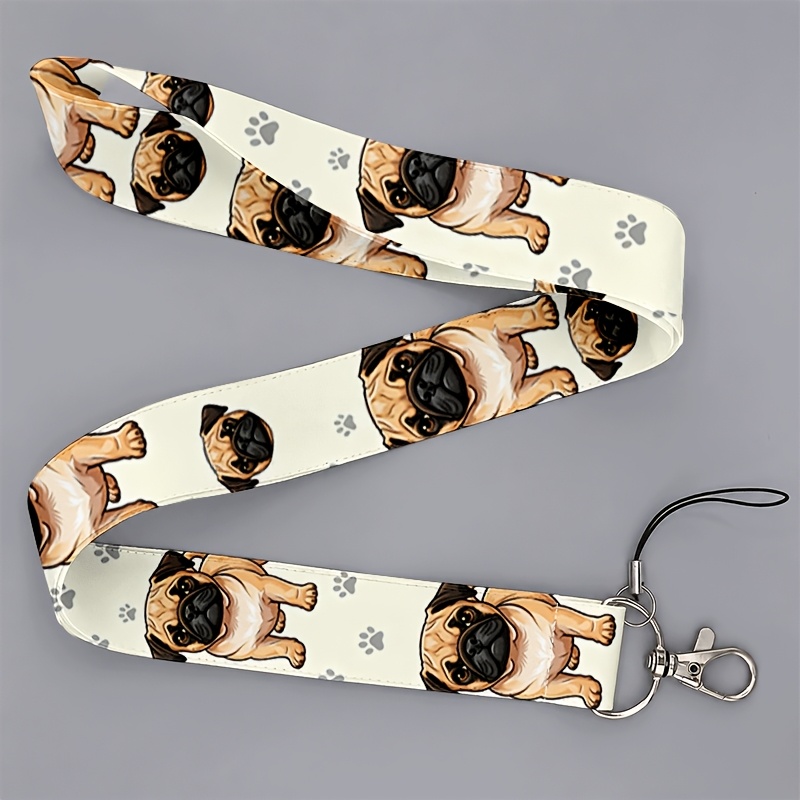 TEMU 2d Cute Pug & Paw Print Lanyard With Phone & Holder - Unisex For Suitable For Students, Office Workers,, - Smartphone Accessory With Pug-themed,
