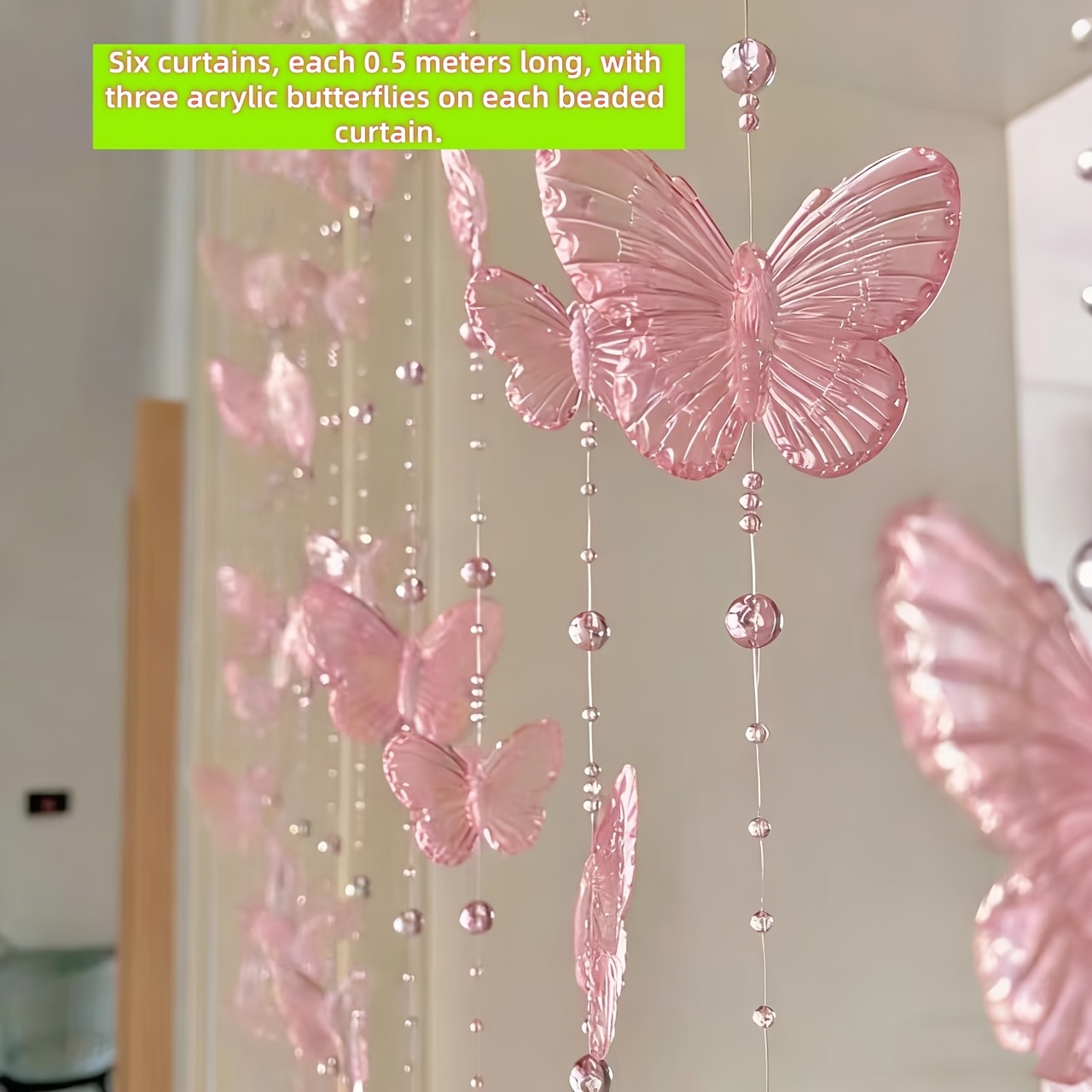 E-shop 2D-flach, 6 Stk. rosa kristallklare transparente Schmetterlings-Vorhang-Perlenketten mit Perlen & geeignet für Hochzeit, – Eleganter