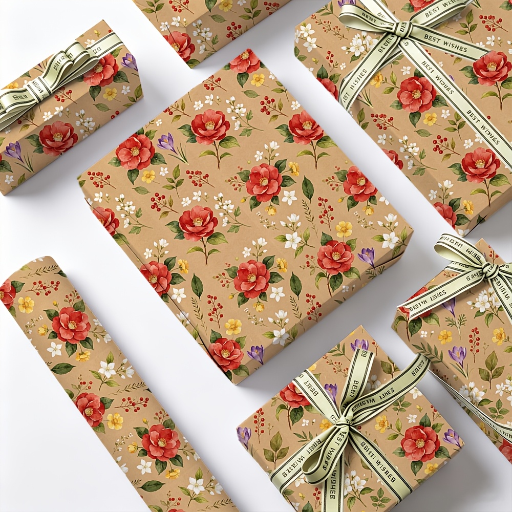 Vintage Floral Christmas Wrapping Paper Roll for Holiday Gifts