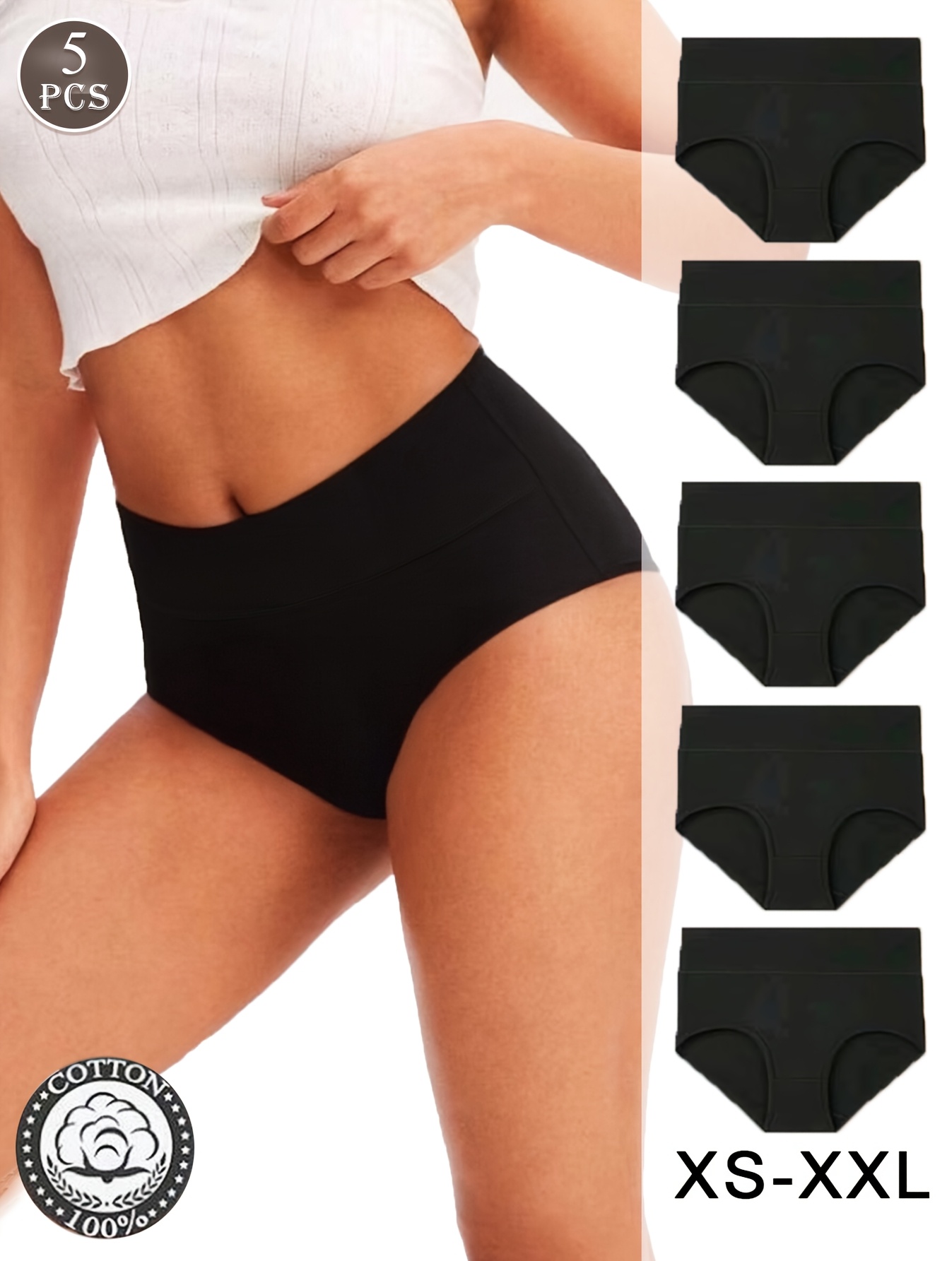 5pcs womens high waist sports panties black xl tummy control butt lifting seamless stretch blend breathable comfortable for casual attire casual wear panties seamless design blend fabric cute panties