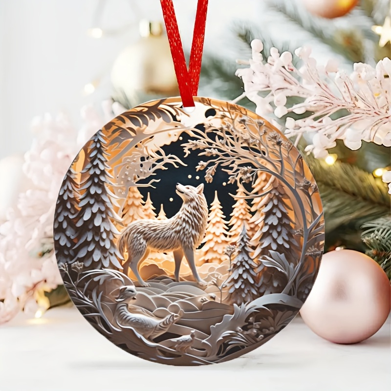 

Wolf-themed Manufactured Wood Ornament - 1pc Hanging Decor For Christmas & Thanksgiving - Nature-inspired Decoration, Energy , Featherless