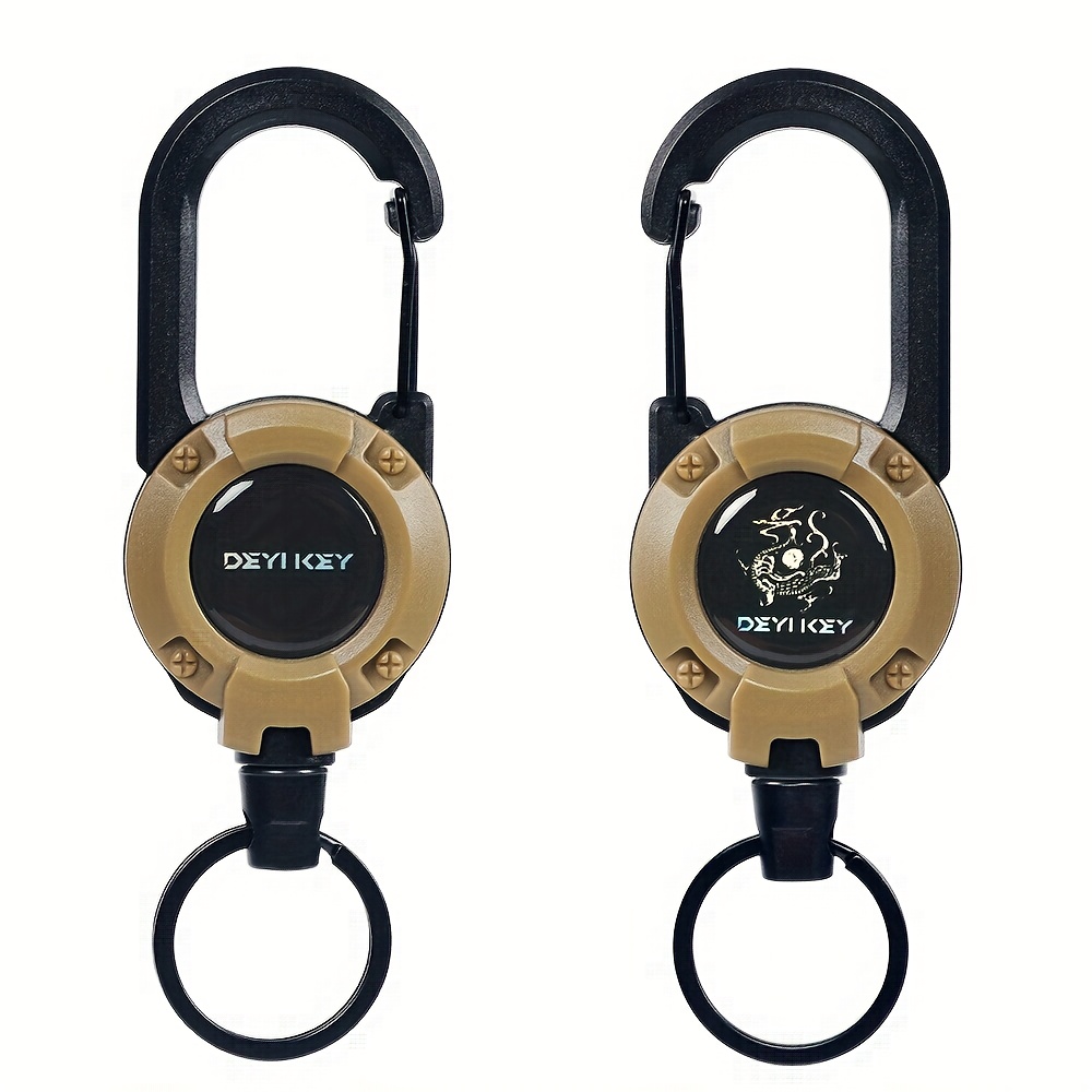 1 kraftig uttrekkbar id-lanyard med nøkkelring - stål kabel og sikkerhetsklips design,   svart utendørsspenne i khaki, svart, hvit, militærgrønn - abs resin materiale, egnet for ute-/kontorbruk, arbeids-id, fotturer, camping, arrangementer - lettvekt & solid, uten batteri, campinglanyard, id-kortholder
