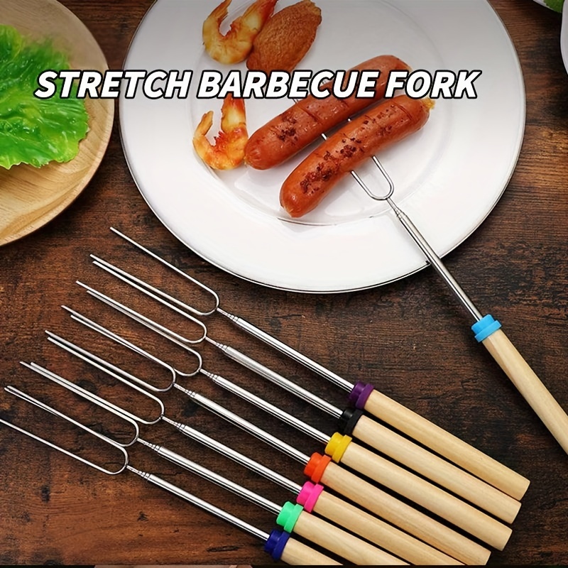 

8pcs Telescoping Roasting - 31.4" Extendable Metal Bbq Skewers, Retractable Forks For Hot , Camping, &