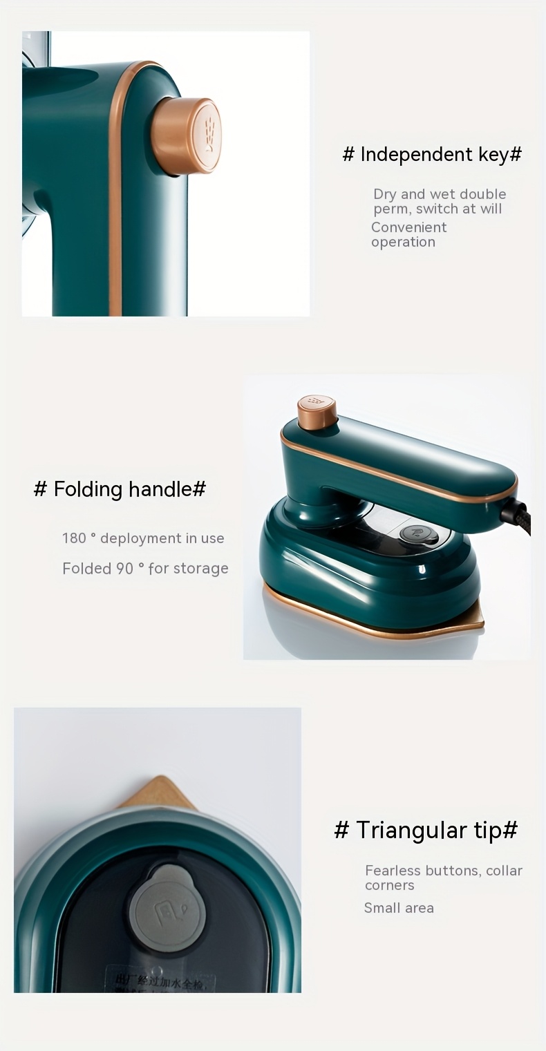170°C High-Temperature Compact Handheld Steam Iron with Rotatable Garment Feature, Dual Wet and Dry Ironing, 220-240V British Specification Plug, No Battery Required - Model 6168, 023