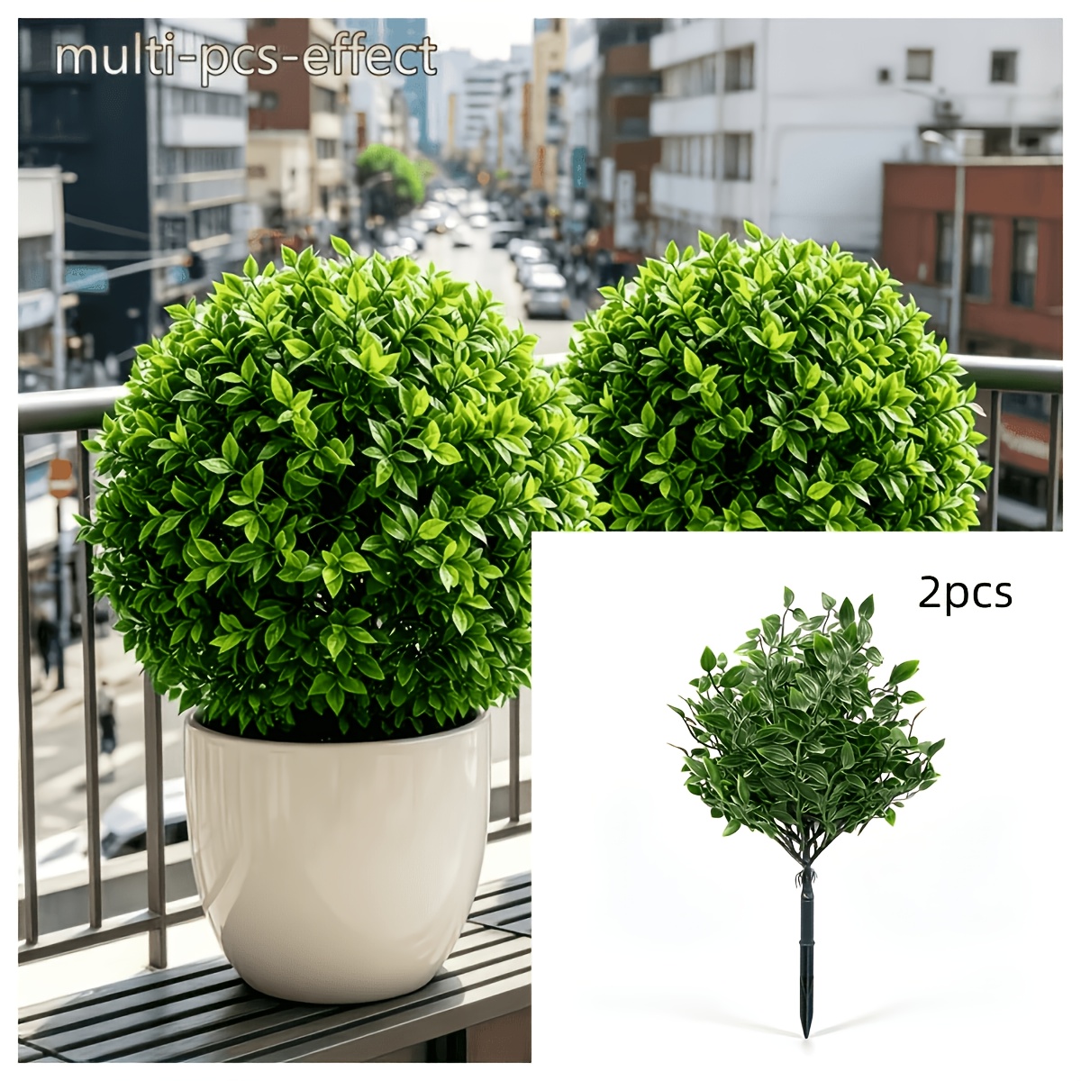 TEMU 2pcs Set Of Luxurious Large Realistic Green Plant Shrub With Ground Stakes, Uv-resistant Fake Plants, Suitable For Outdoor Gardens, Courtyards,