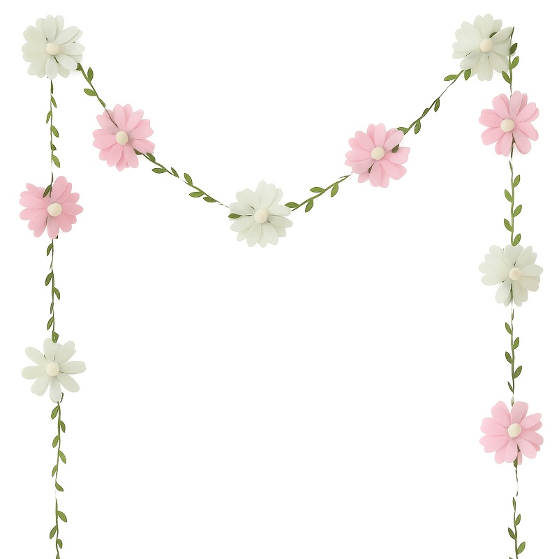 Image of 1pc Boho Colorful Felt Daisy Flower Garland With Hemp Rope, Suitable For Room Decoration, Wall Decoration, And Party Decoration