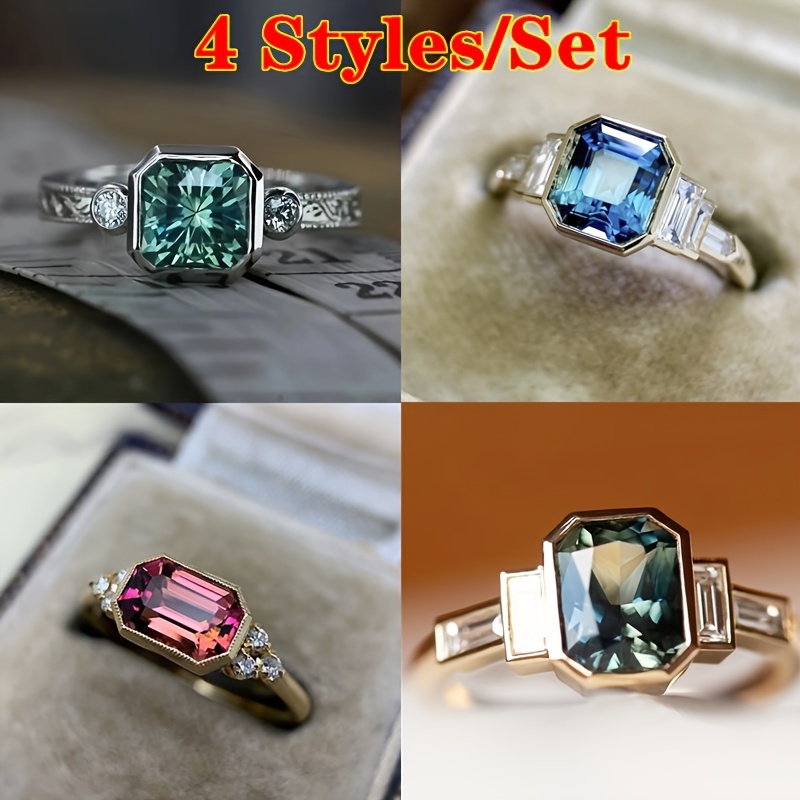 

4 Styles/set Of Exquisite Square Cut Rhinestones, Symbolizing Beauty And Elegance, Paired With Daily Clothing, Party Accessories