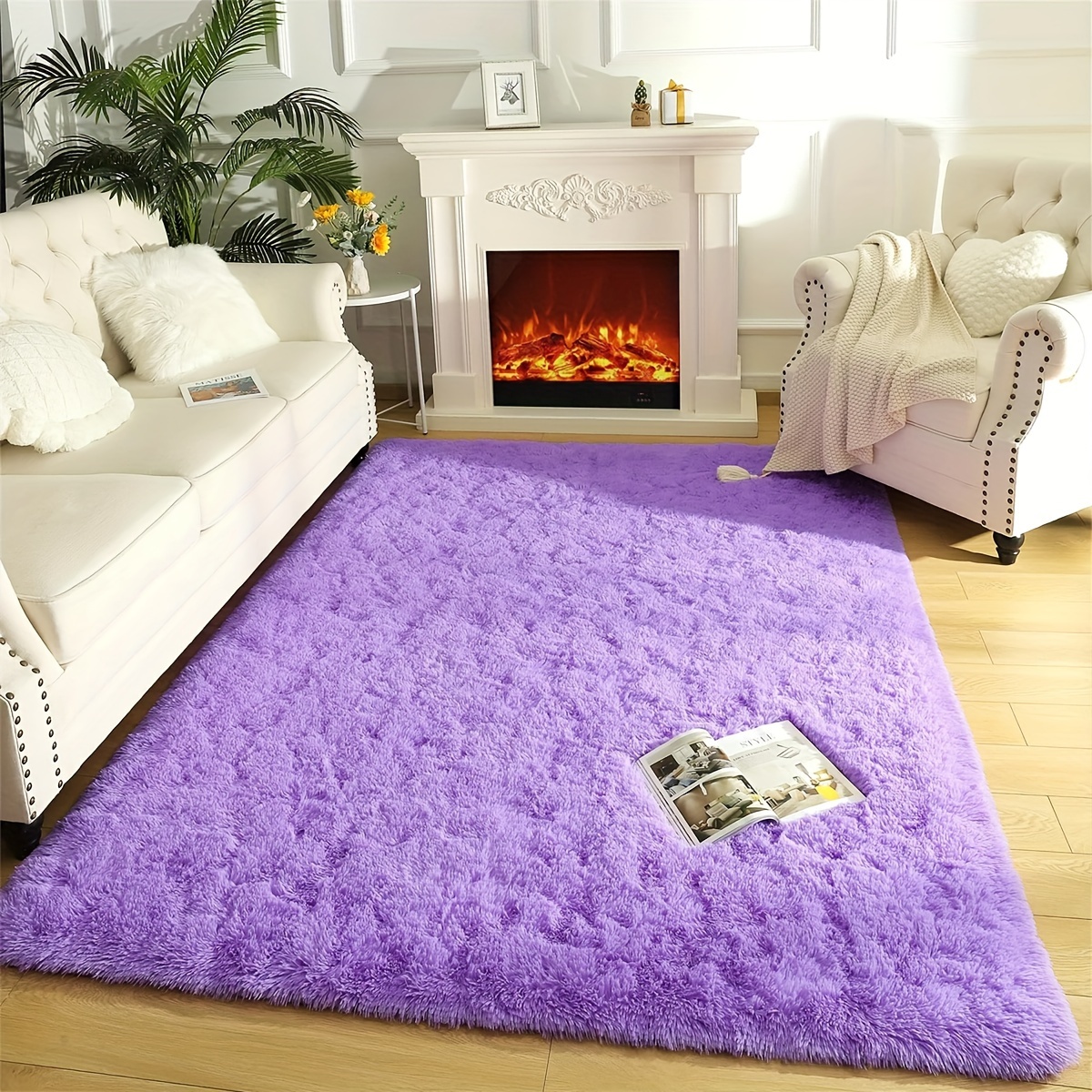 1pc purple shag indoor mat furry area rug non slip floor carpet home decor room decor home kitchen items gifts farmhouse decor