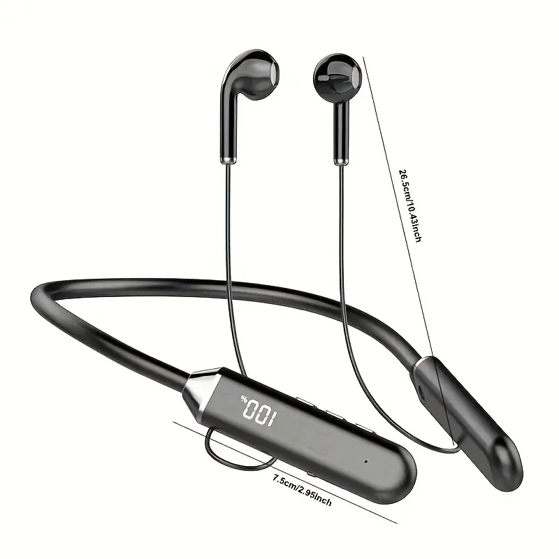 wireless neckband earphones with display noise cancelling long usb charging wireless volume control plastic material for recording devices details 0