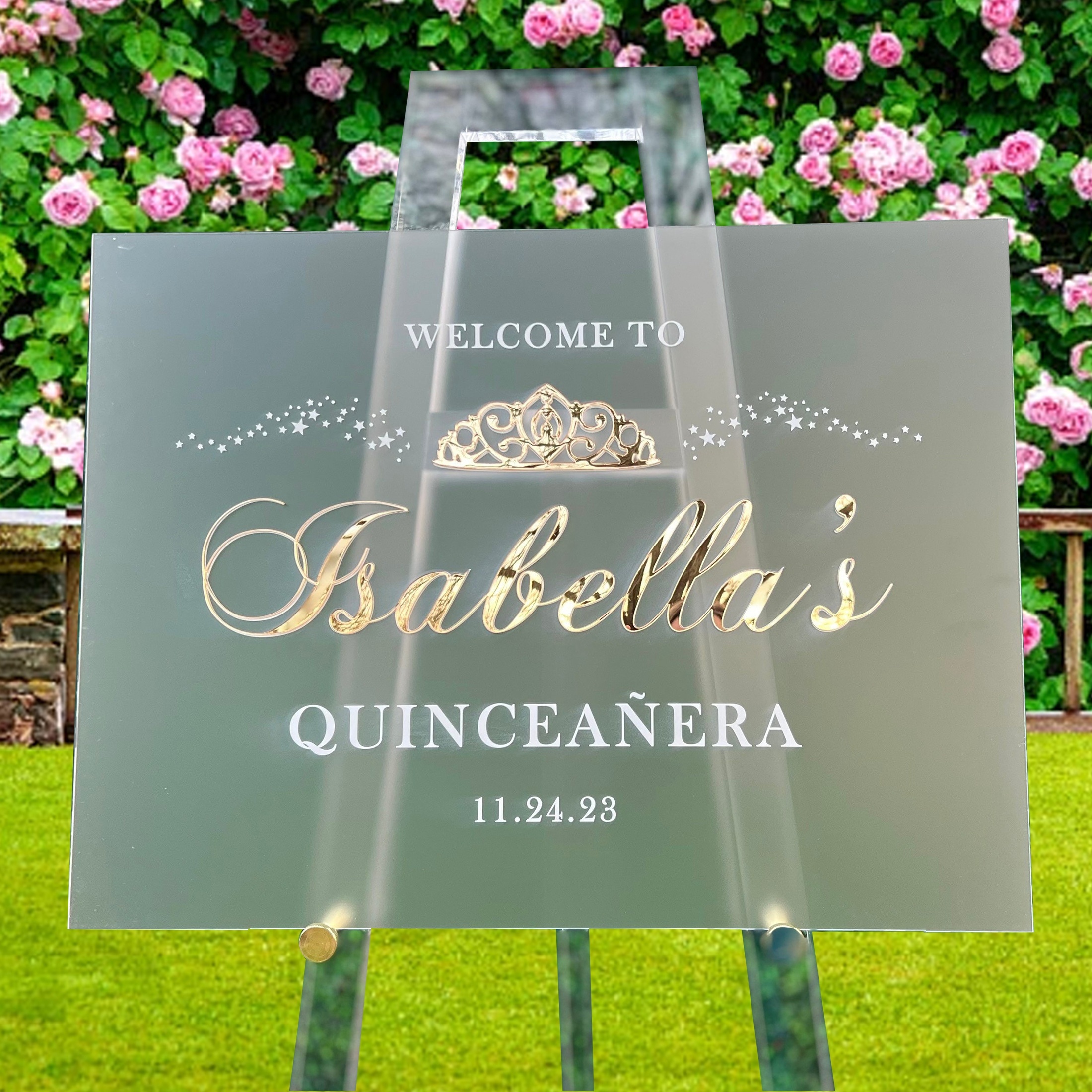 

Personalized Quinceañera Welcome Sign, 18x24 Elegant Frosted Acrylic Display With Golden Lettering, Custom Event Entrance Decor For Birthday & Celebrations - For Weddings, Showers & Holidays