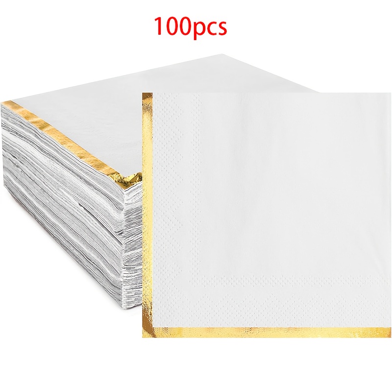 E-shop 20 Stück/40 Stück/100 Stück Weiße Goldene Folienbesatz Streifen Servietten Dekorative Hahnenfuß Servietten Getränke Dessert Papiertücher für