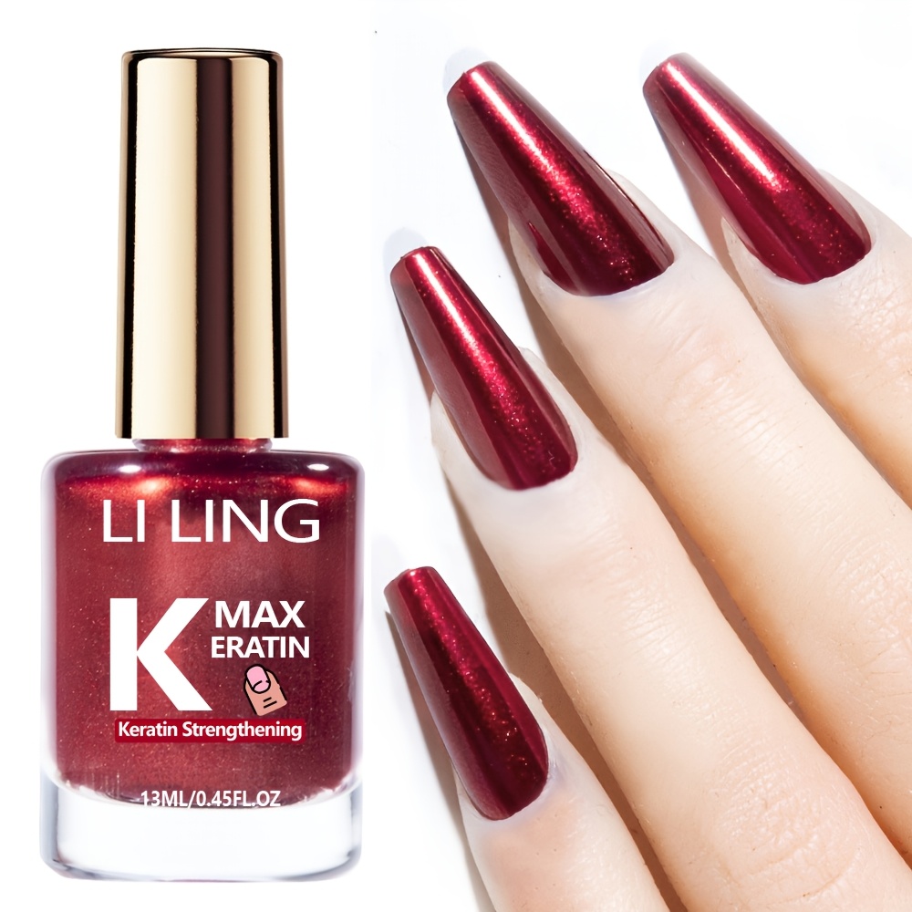 Burgundy Mirror Glitter Nail Polish With Keratin Hardener - Air Dry, No Lamp Needed, Strengthens And Protects Nails, High- End Sparkle, Long-lasting