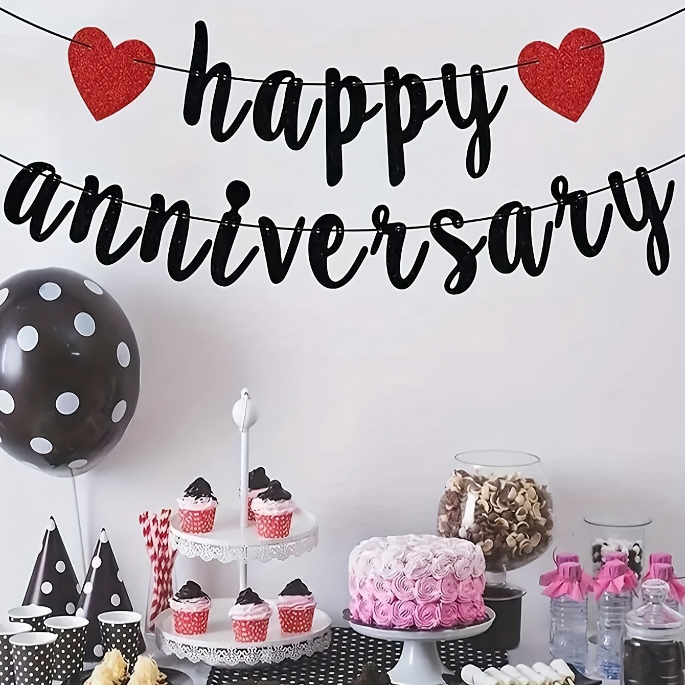 

1pc Happy Anniversary Banner, Paper Party Decorations, Multipurpose Celebration Pennant, No Electricity Needed, For Wedding, Birthday, Bridal Shower, Valentine's Day & Universal