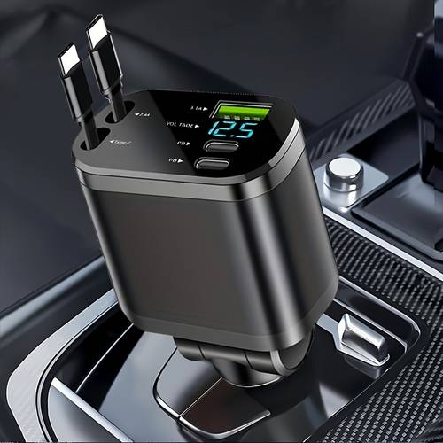 120w fast retractable car charger with 2 usb type c cables plug battery free car charging solution retractable cable fast charging for vehicles