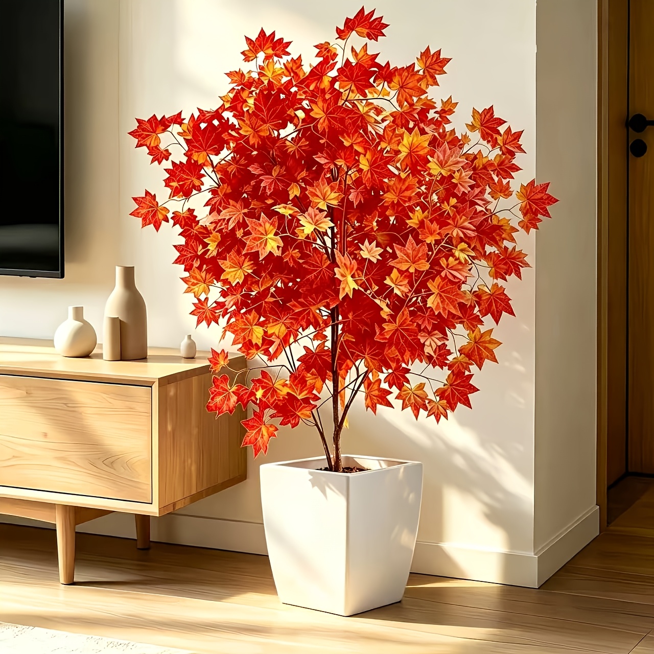 TEMU Arbre à sucre artificiel de qualité supérieure de 55,1 pouces, arbre à sucre rouge artificiel à coiffer , branches et artificielles, arbre à