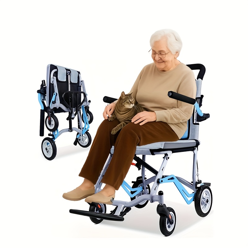 Super Lightweight (Only 8.62KG) Portable Transport Travel Wheelchair | Folding Transit Wheelchairs for Adults and Seniors Support 99.79KG, Lightweight Aluminum Wheelchair for Elderly Blue by MUJOCOOKER - Image 4