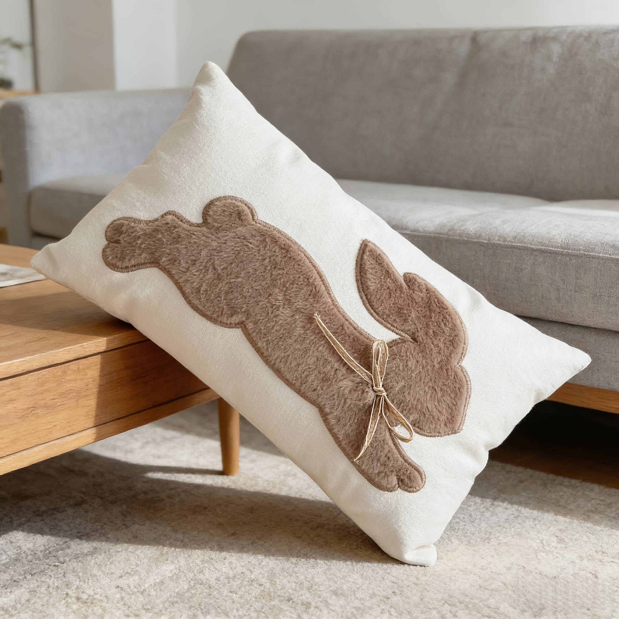 3d Bunny Embroidered Easter Pillow Covers - Super Soft & Handmade Bow Tie, Farmhouse Spring Decor Gift For Living Room Bedroom Sofa