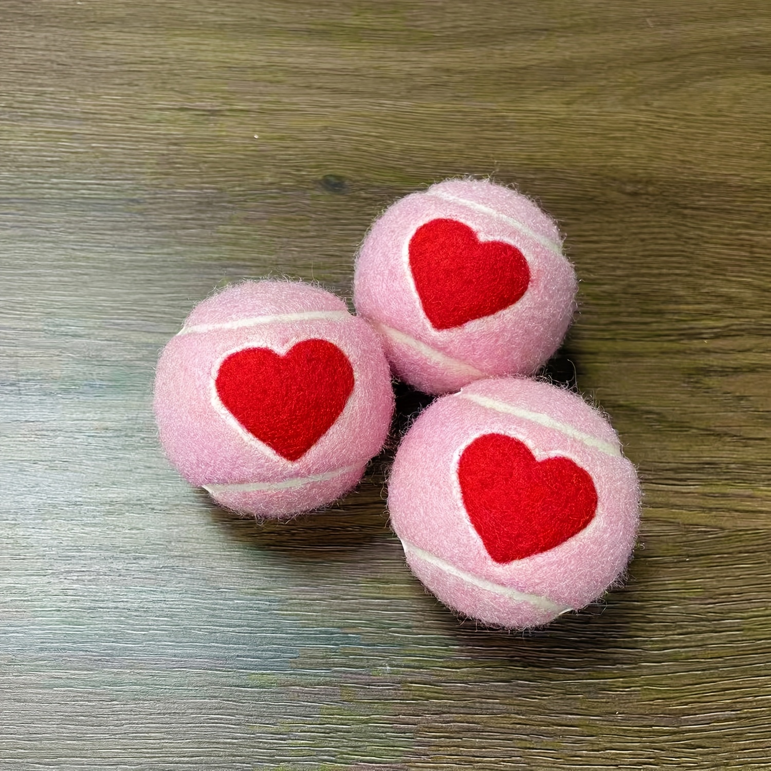 Image of Heart-patterned Rubber Pet Tennis Balls | Suitable For All Breed Sizes, Uncharged, Battery-free Operation