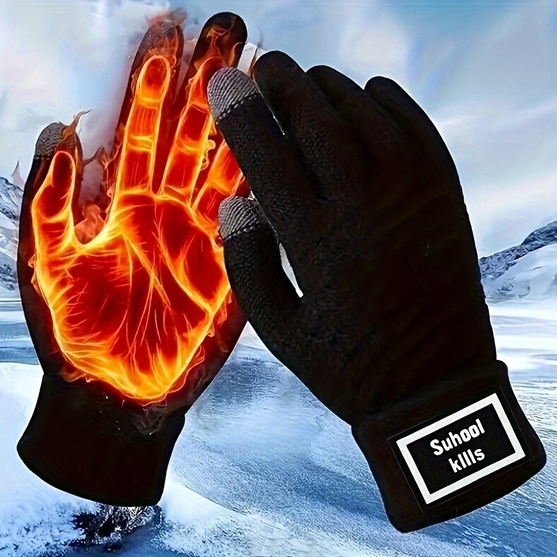 

Men's Winter Touch Screen Gloves - 1 Pair, Thickened Fleece-lined Warm Cold Weather Gloves, Riding Driving Knitted Polyester Gloves With Cool And Handsome Style