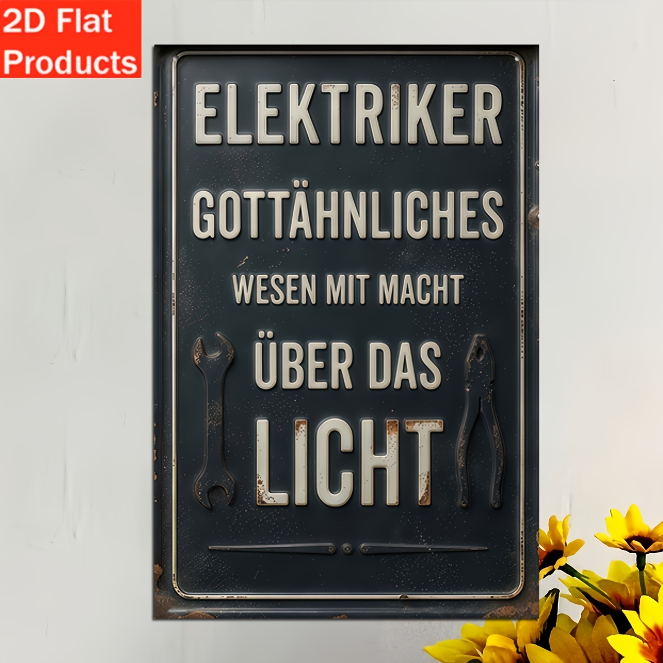 TEMU 2d Flat - 2d Flat, 1pc Wooden Decorative Sign And Plaque Vintage "elektriker Uber Das Licht", Electrician Quote Wall Art, Tool Shed Decor, Gift