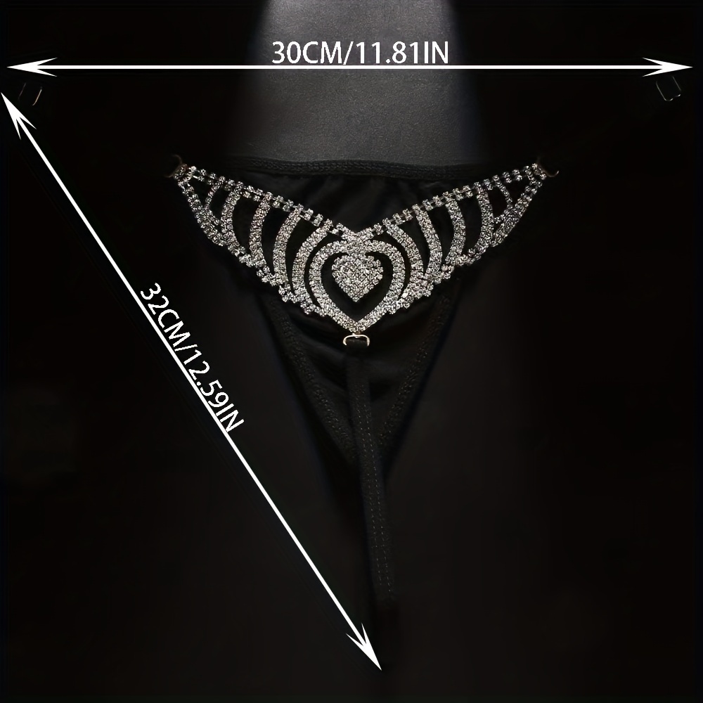 1pc Hollow Out Rhinestone Love Heart Panties Women's Sparkling Thong Sexy Body Chain Jewelry Accessories details 2