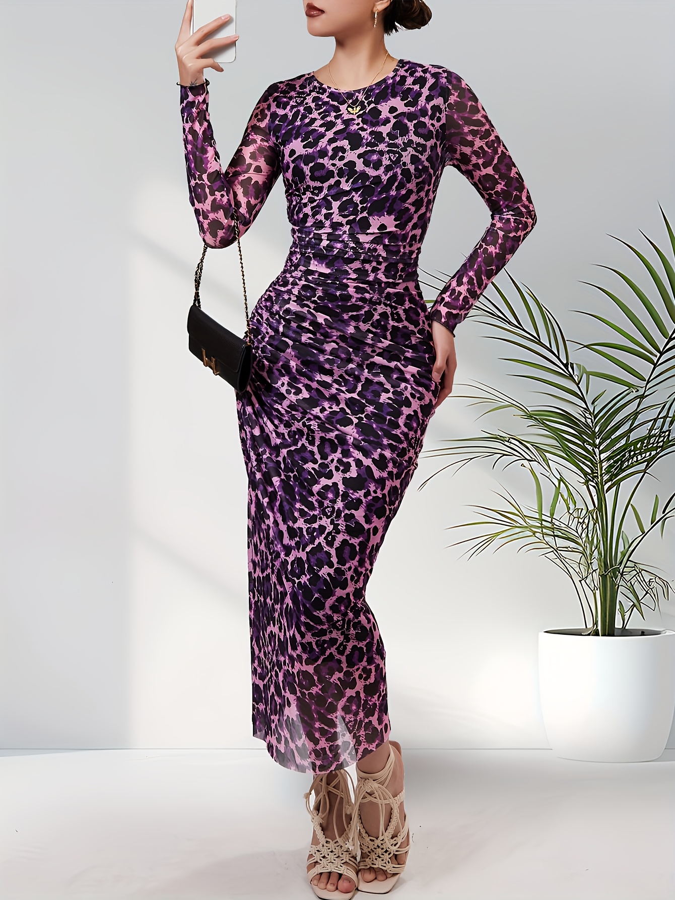 princess polly baby blue dress Women's * Leopard Print Mesh Bridesmaid Dress