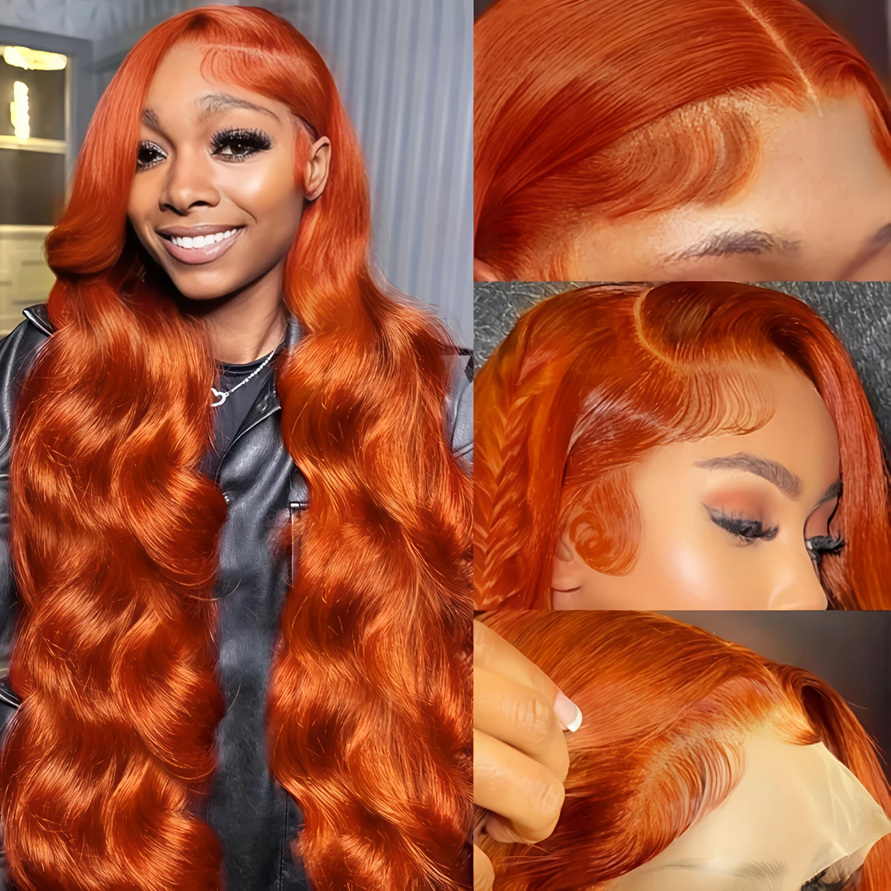 350 ginger human hair lace front wig 13x6 hd glueless wig 200 density body wave 20 38 inch for women of all versatile hairpiece highdensity hairpiece protective hairstyle beauty accessory details 1