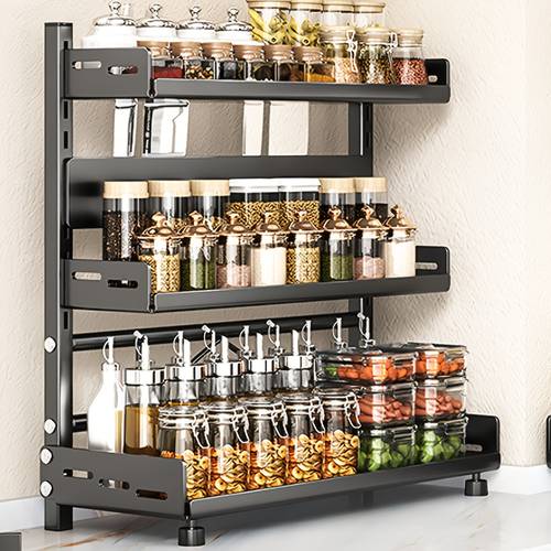 a set 3 layers 50cm kitchen spice rack layered storage rack condiment storage rack condiments bottles and cans storage space saving countertop storage suitable for home kitchen multiple scenes use