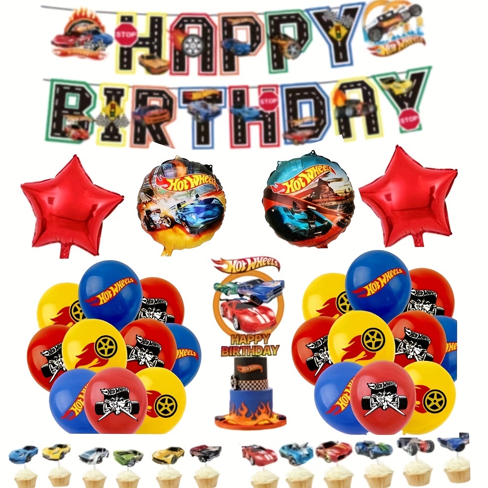 

Race Car Theme Birthday Party Decor Set - Includes Large & Small Foil Balloons, Banner, Cake Toppers & More - Perfect For Unforgettable Celebrations