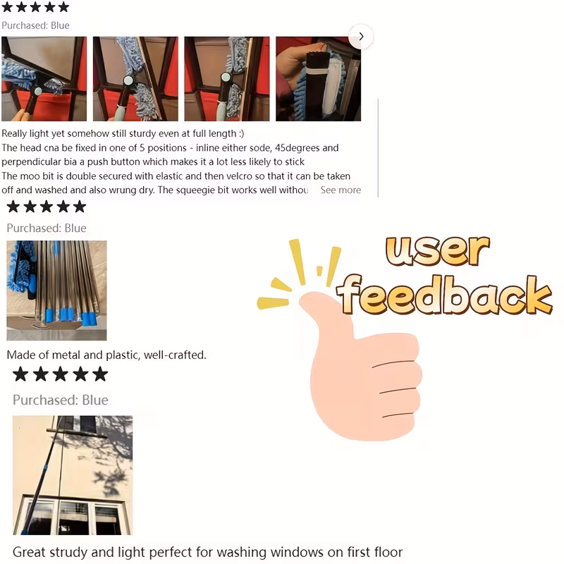 a 2 in 1 high pole window cleaning kit featuring 10 extendable rods reusable microfiber cloths and a squeegee requires no electricity and is machine washable details 4