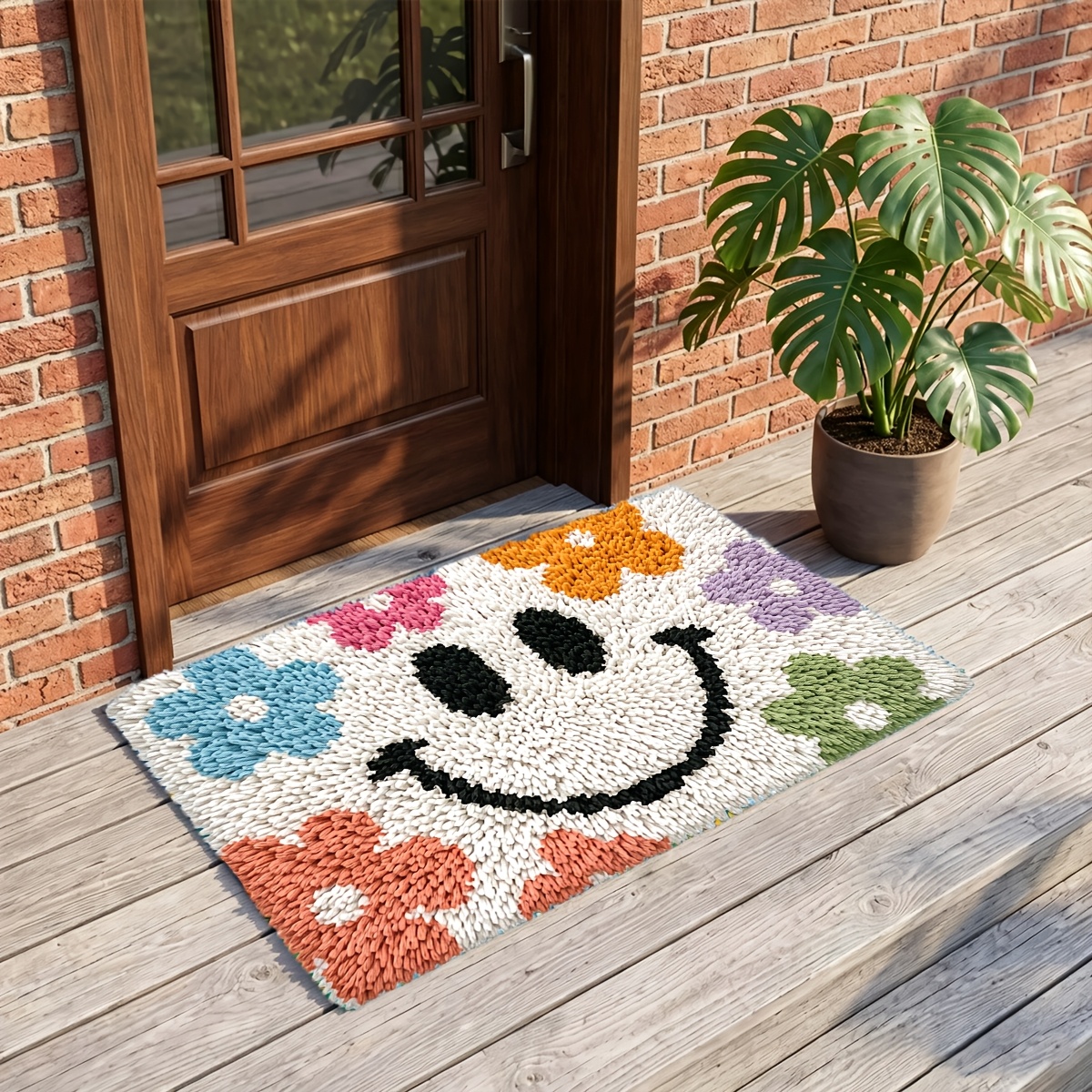 Black Smiley Face Crochet Carpet Set for Beginners