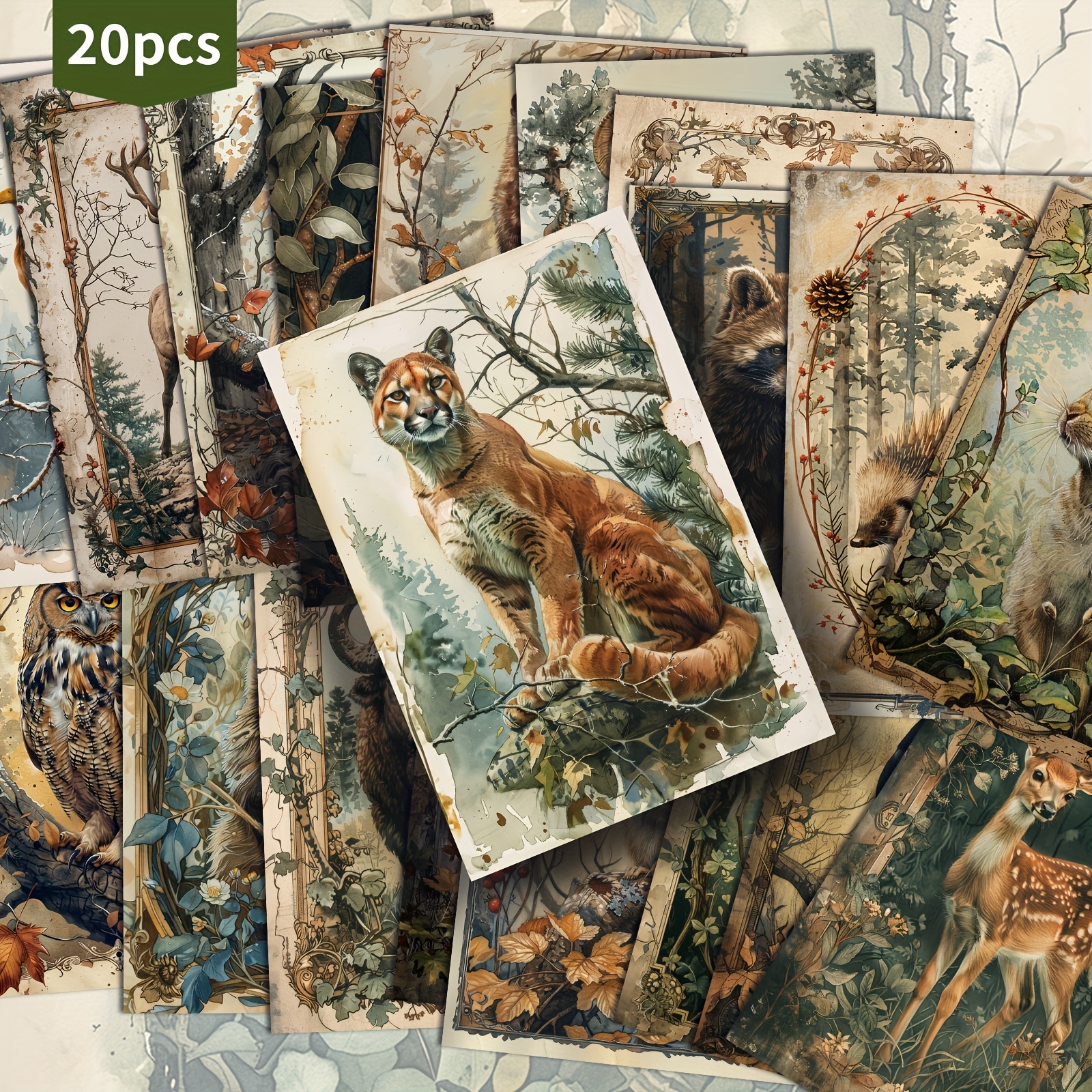 TEMU Pack de 20 Cartes Postales ASSTSS Animaux de la Forêt Vintage - Illustrations Pinup Classiques de 4x6 Pouces, Artwork de Qualité Supérieure pour