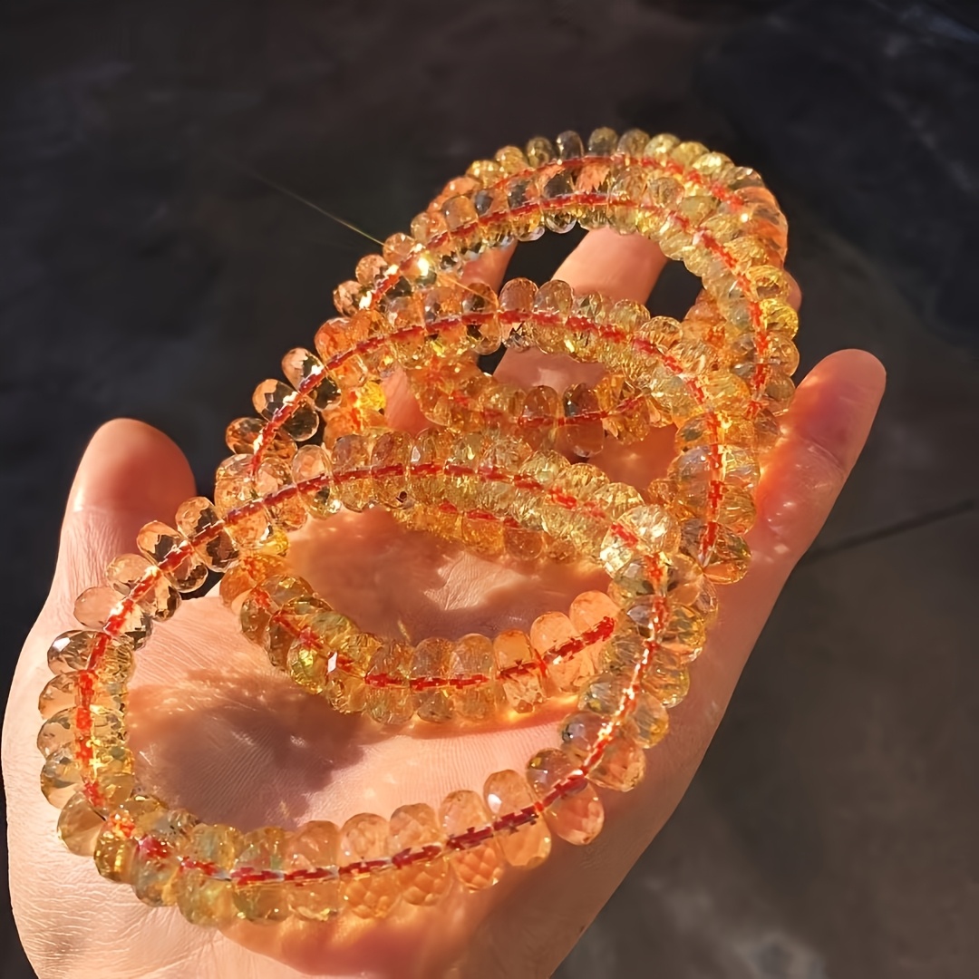 Natural Yellow Crystal Faceted Bead Bracelet, Wealth Attraction Gift