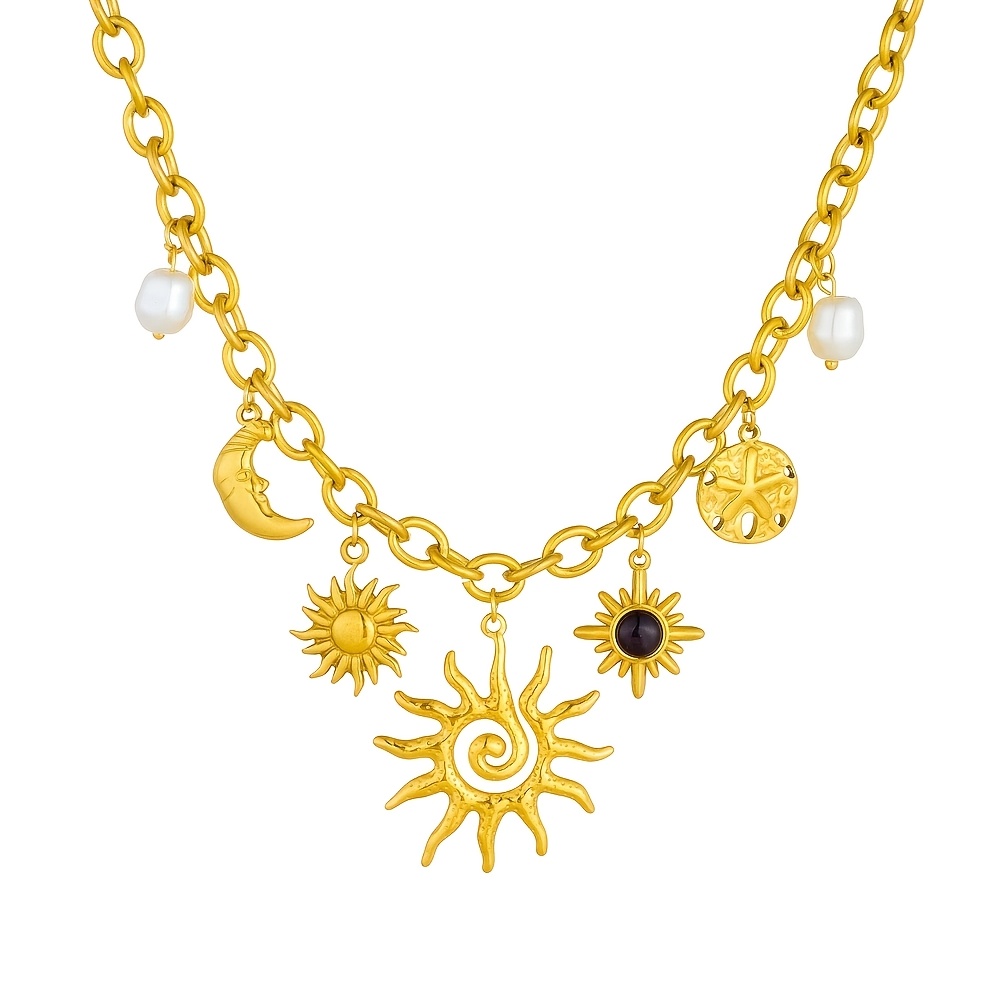 Women's Luxury Sun Moon Gemstone Pendant Necklace
