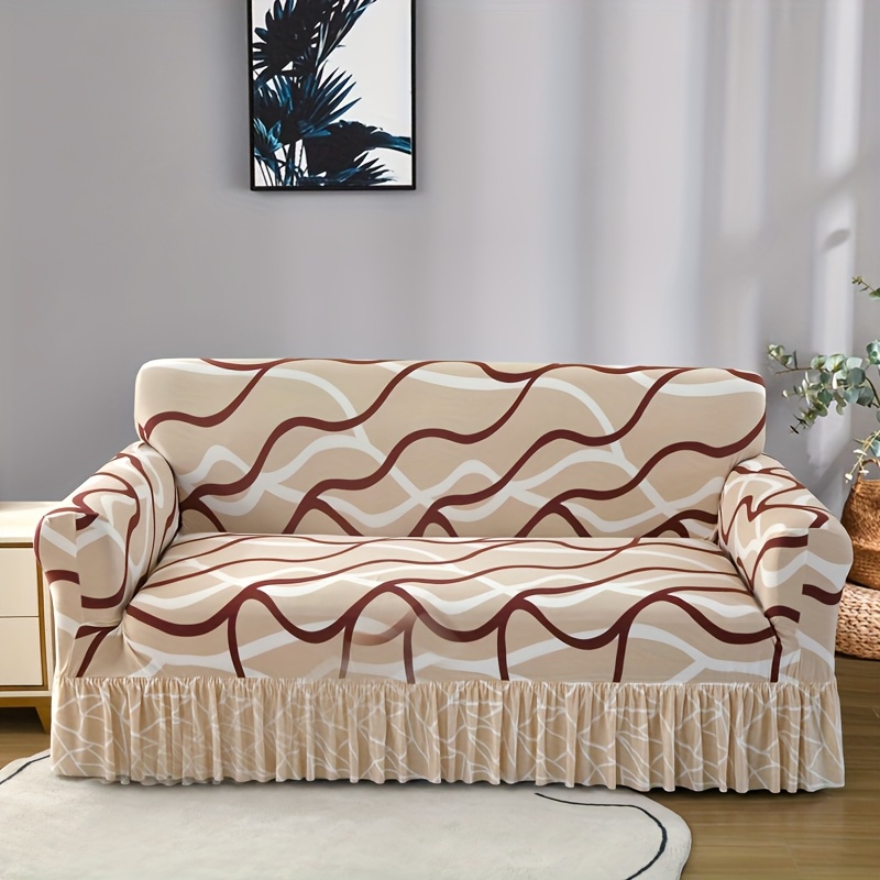 TEMU 1pc Full-coverage Sofa Cover, Sofa Slipcover, Khaki Color, High-elastic Thickened Sofa Cover, Fiber Fabric Brushed Wrap-around, Not Easy To Fall
