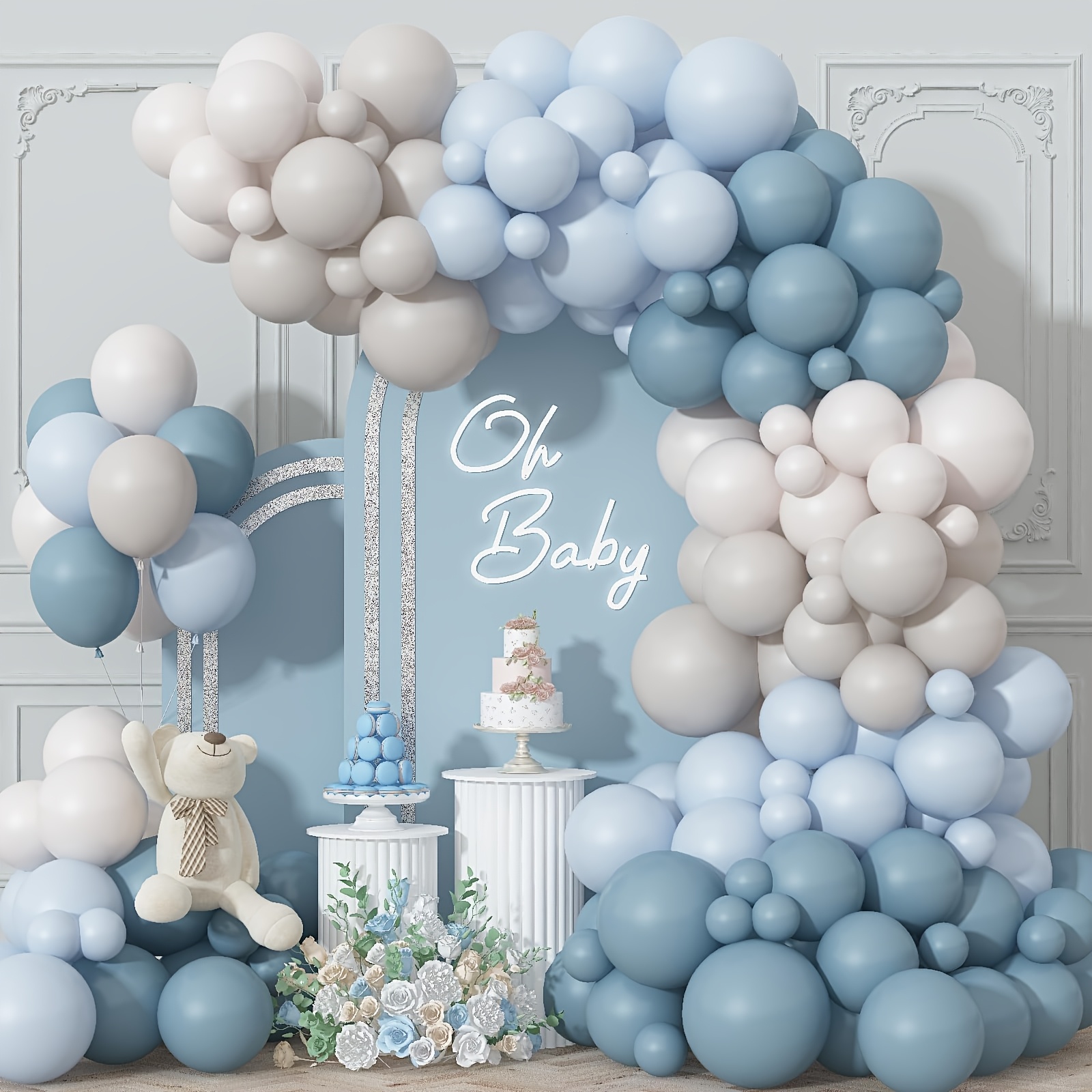 Image of Elegant Balloon Arch With "oh " Sign - Shower, Gender Reveal, Wedding, And Birthday Celebrations, Gender Reveal Decor | Elegant Balloon Arrangement | Detailed , Shower Decorations