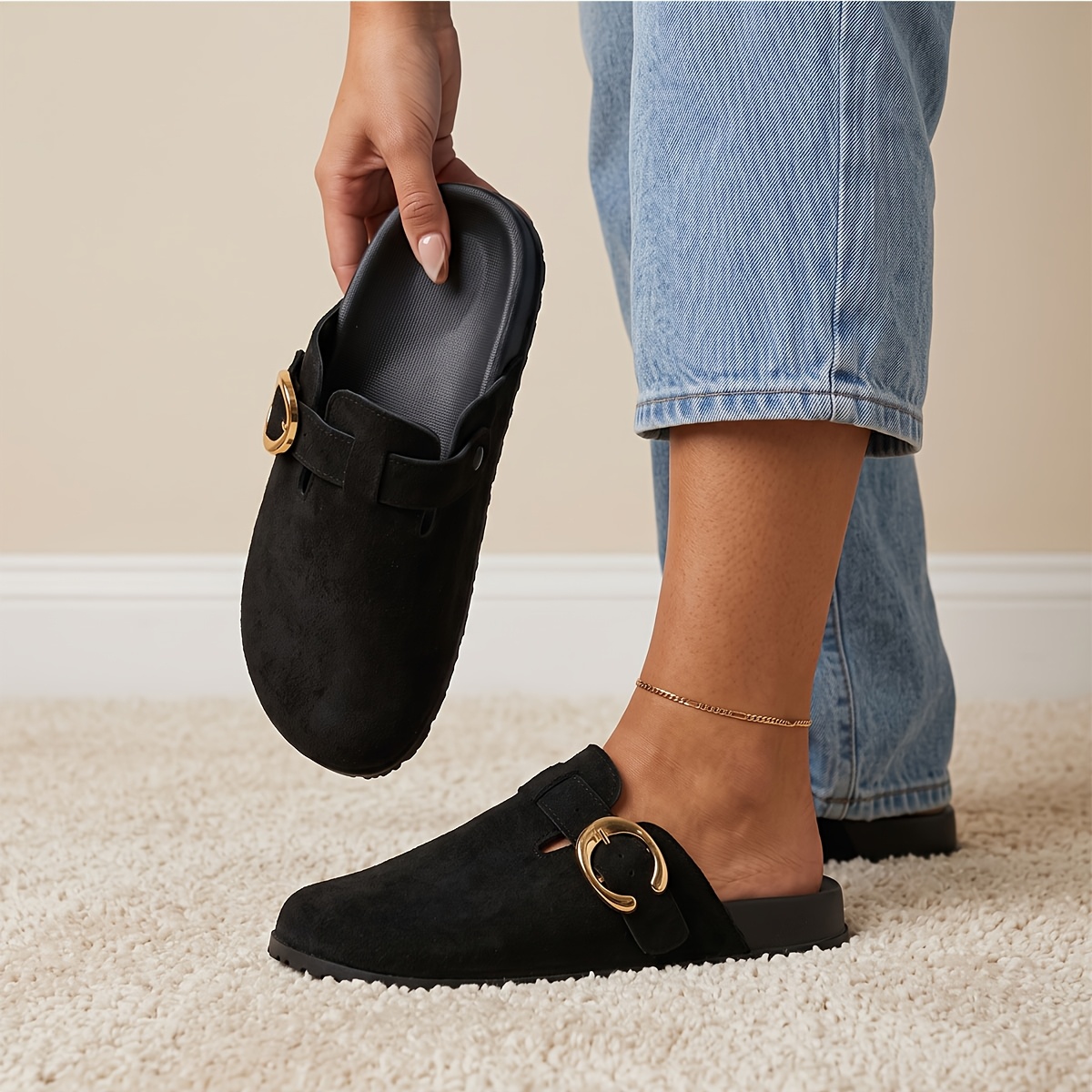 TEMU Smalleyes Women's Wide-toe Mules - Footwear For Spring And Autumn Commutes. Featuring A Simple That Enhances The Shoe', Mules For -on Wear,