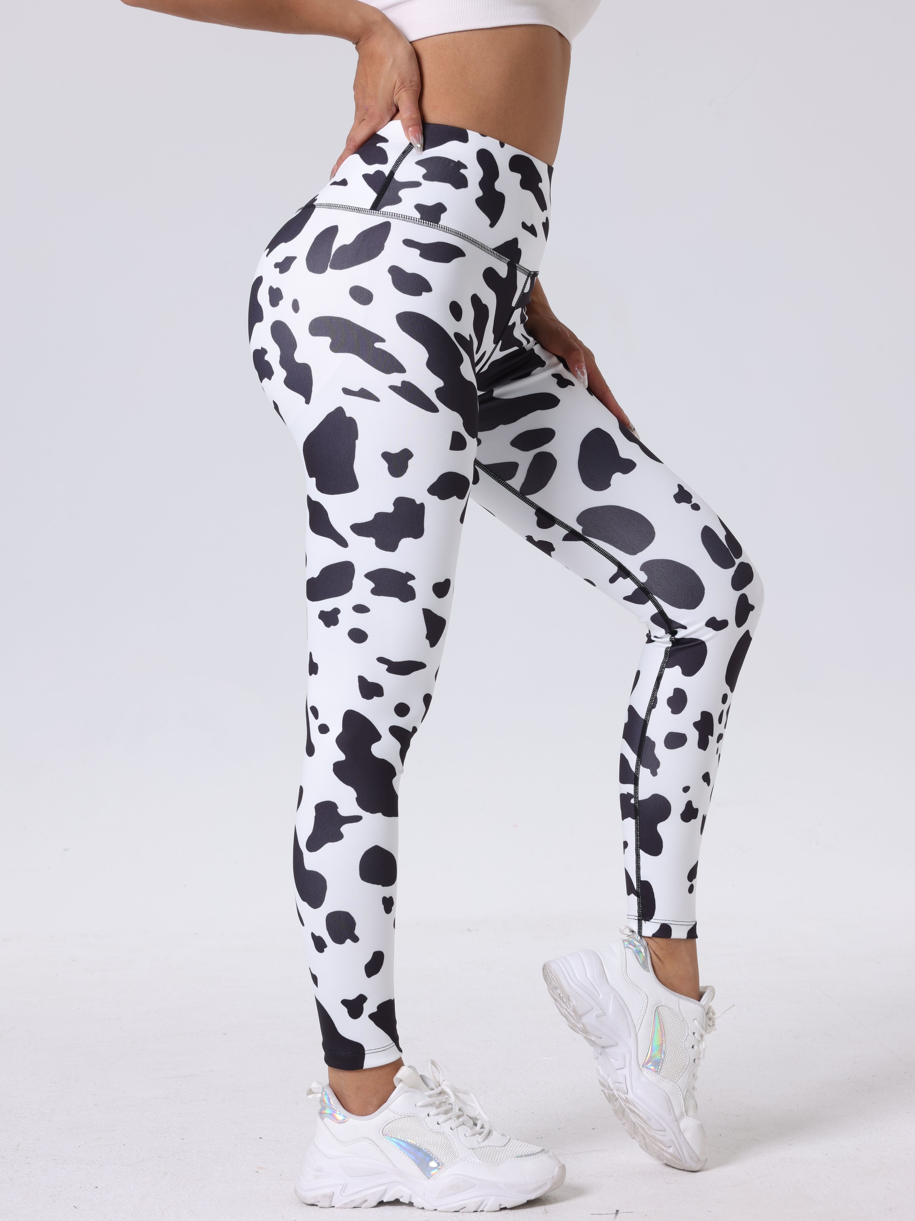 women s high waist cow print leggings athletic pants Temu