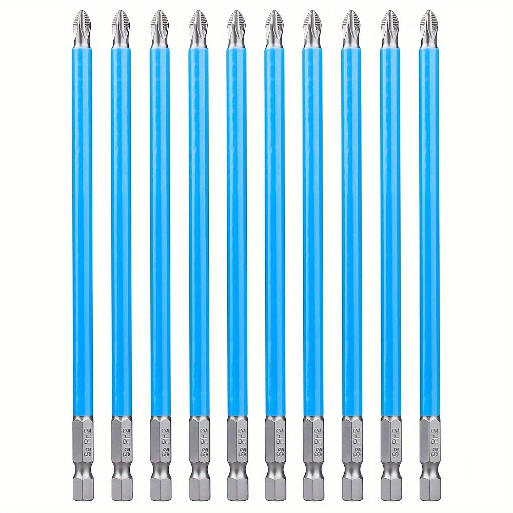 

10pcs 6-inch Long Bit Set Magnetic Ph2 Impact Driver Bits #2 Phillips Bits With 1/4" Hex Shank For Impact Drill