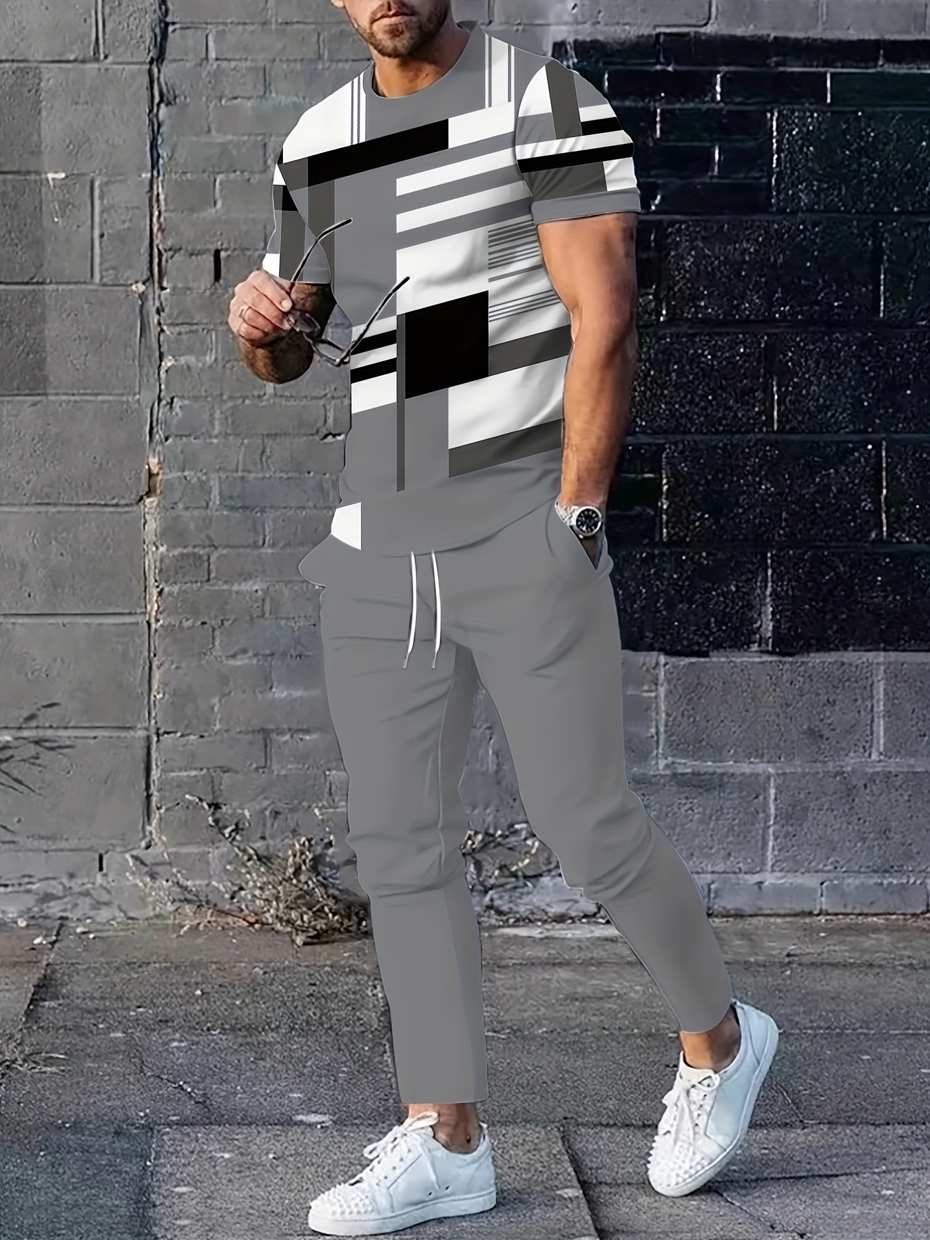 *'s Casual Fashion Short Sleeve Long Pants Suit Mature Sports Outdoor  Running Spring and Summer Two-piece Set