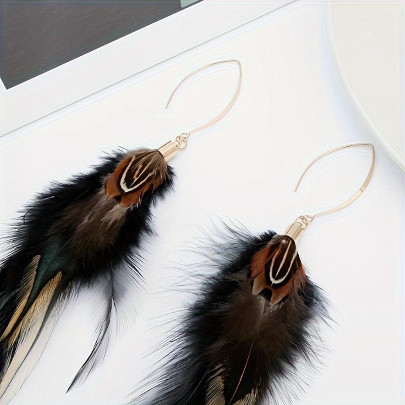 Boho Faux Feather Tassel Earrings, Perfect for Weddings & Festivals