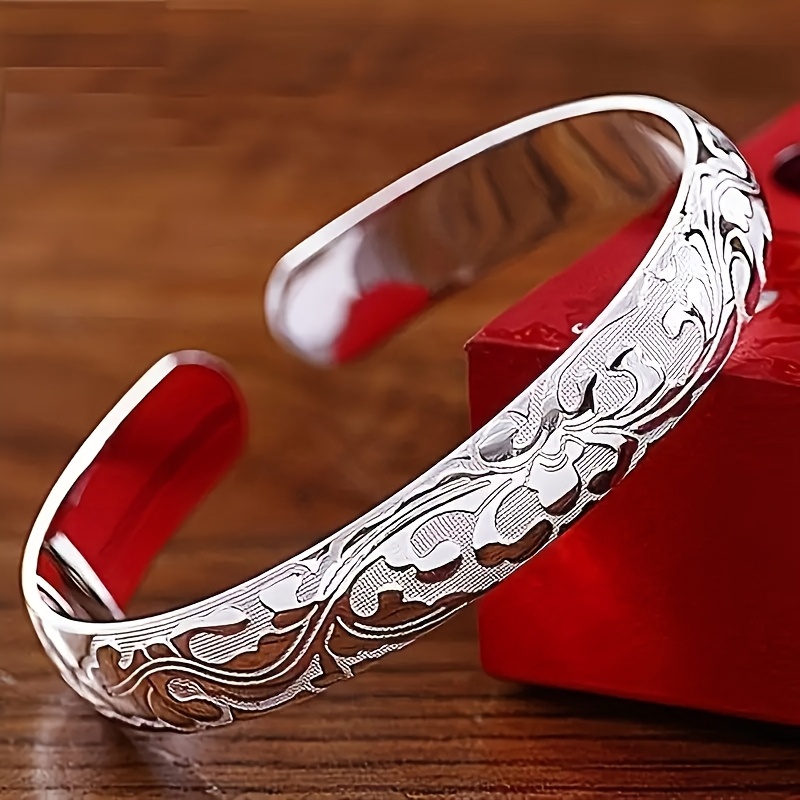 TEMU Gift For Her/him A Ten-gram Open Bracelet Made Of 925 Sterling Silver Featuring A Vintage , Jewelry Gifts With Original Charms And A Versatile,