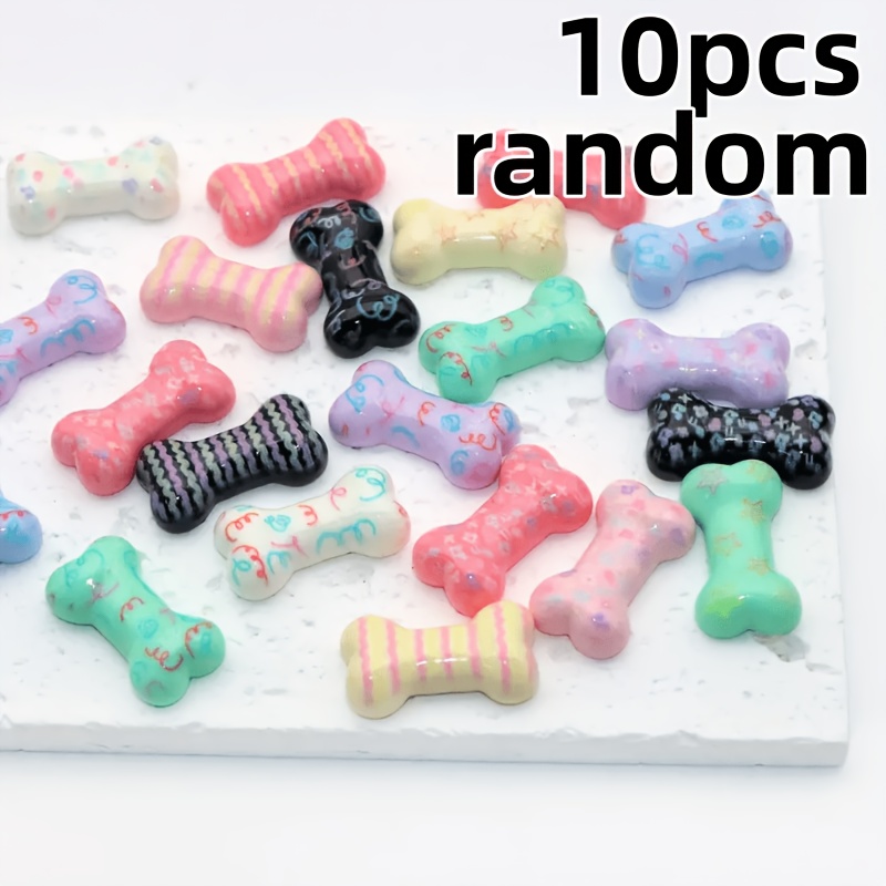 10 Random Different Styles Of Dog Bone Acrylic Resin Beads, Suitable For Jewelry, Earrings, Necklaces, Hair Additions, And Handmade Decorations - Colorful Mixed Patterns