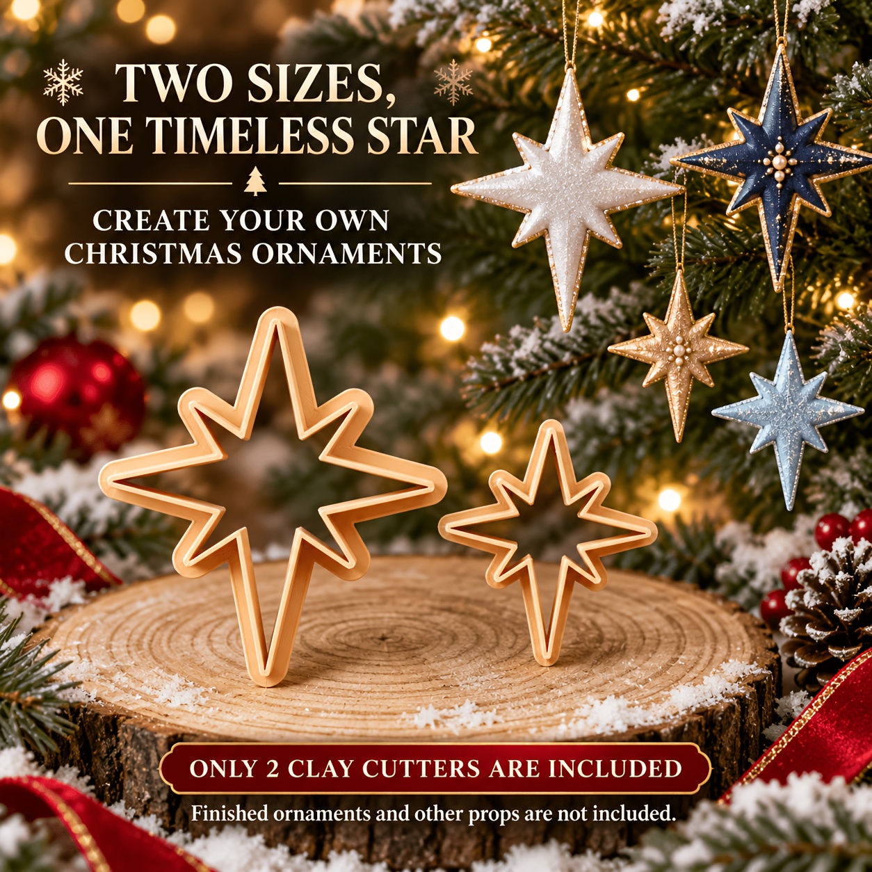 Image of 2pcs Christmas Star Clay Cutter Set, Large And Small Bethlehem Molds For Polymer Clay And Pottery, Christmas Tree Ornaments, Gift Tags, And Holiday Craft Supplies