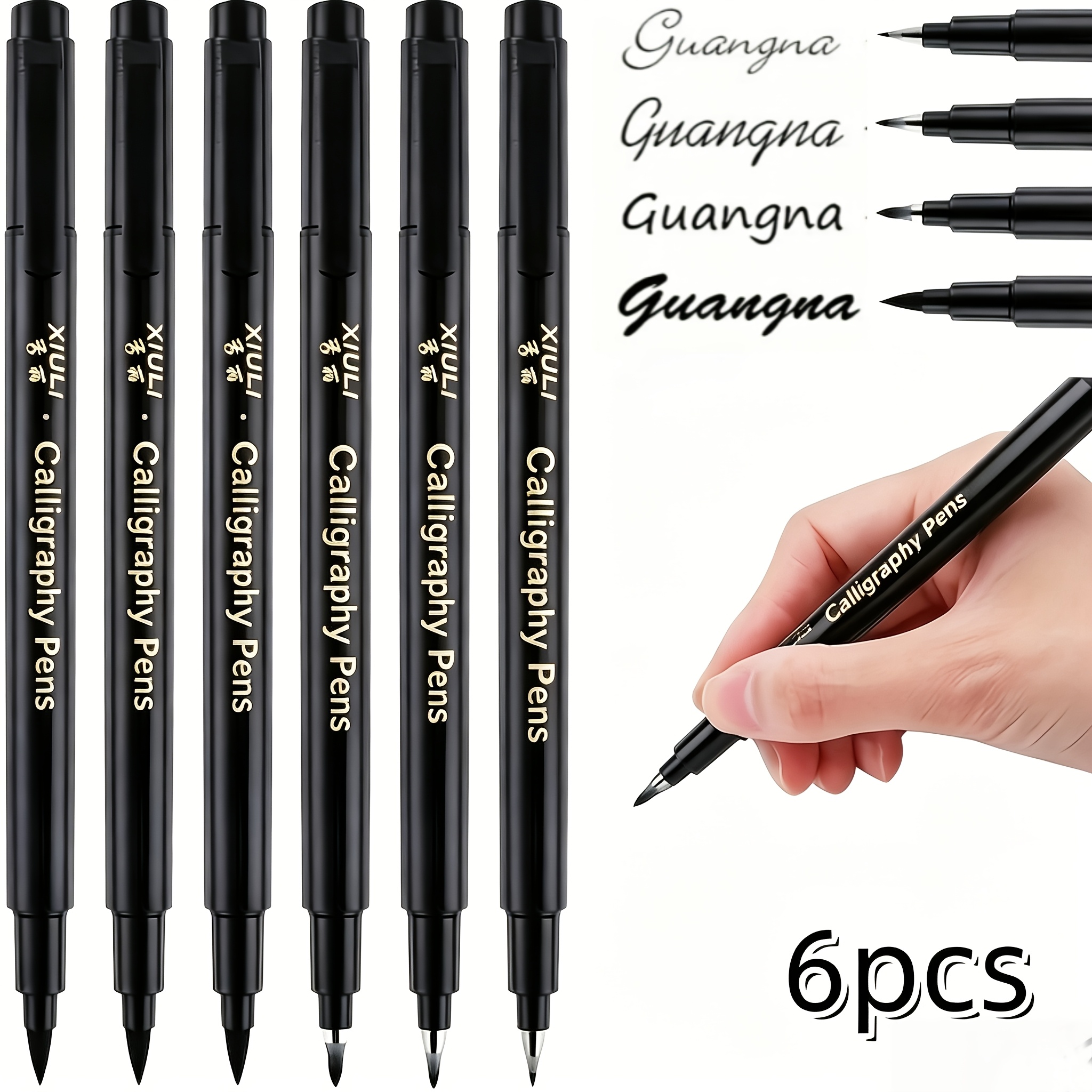 Image of 6pcs Set, Soft Brush Set, Calligraphy Practice, Design Hand-drawing, Animation Drawing, Pen Marking Set, Suitable For Writing, Art Painting, Sketching, , Diary, Watercolor Painting