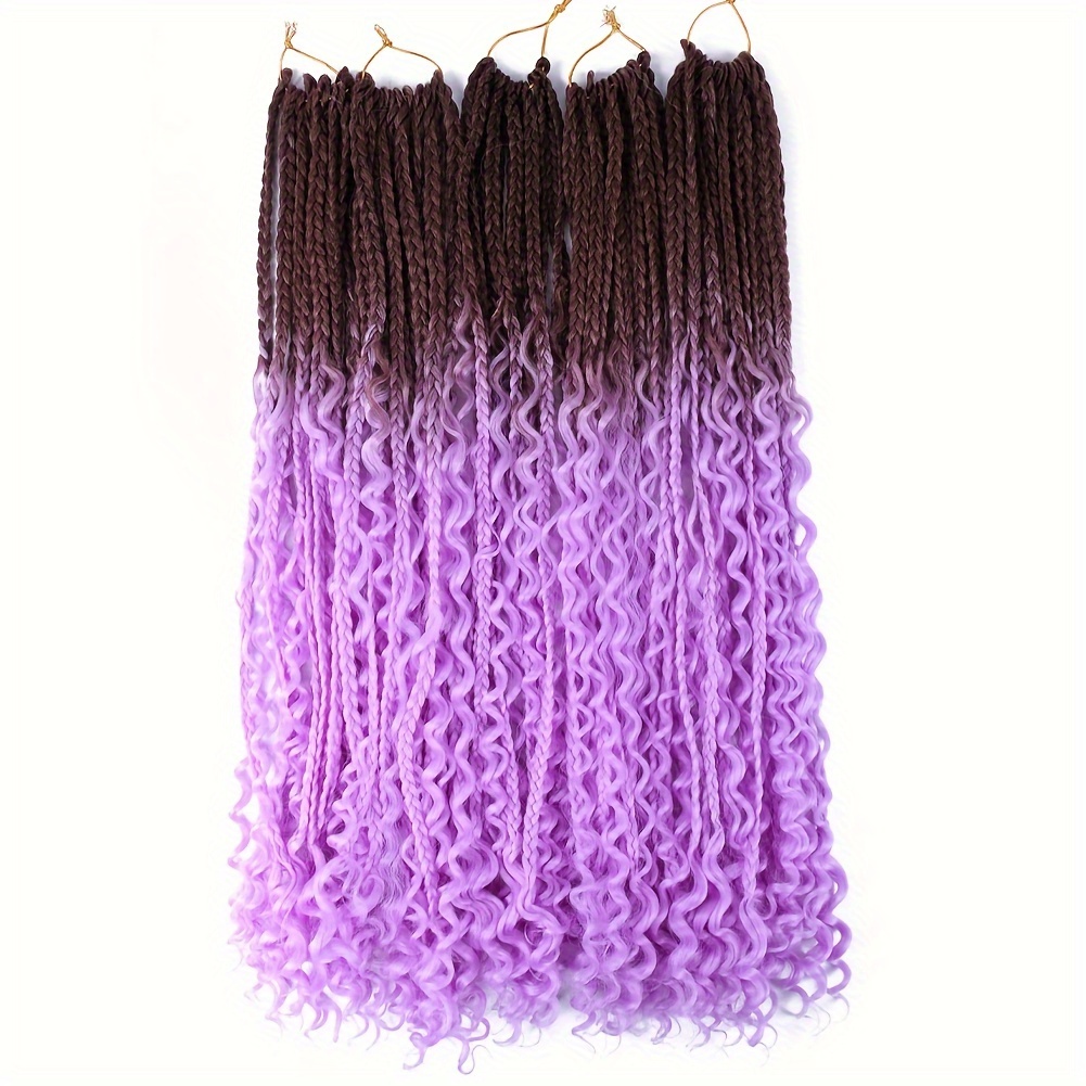 5pcs boho chic ombre goddess box braids with curly ends synthetic crochet hair in brown pink purple   for   for parties cosplay halloween